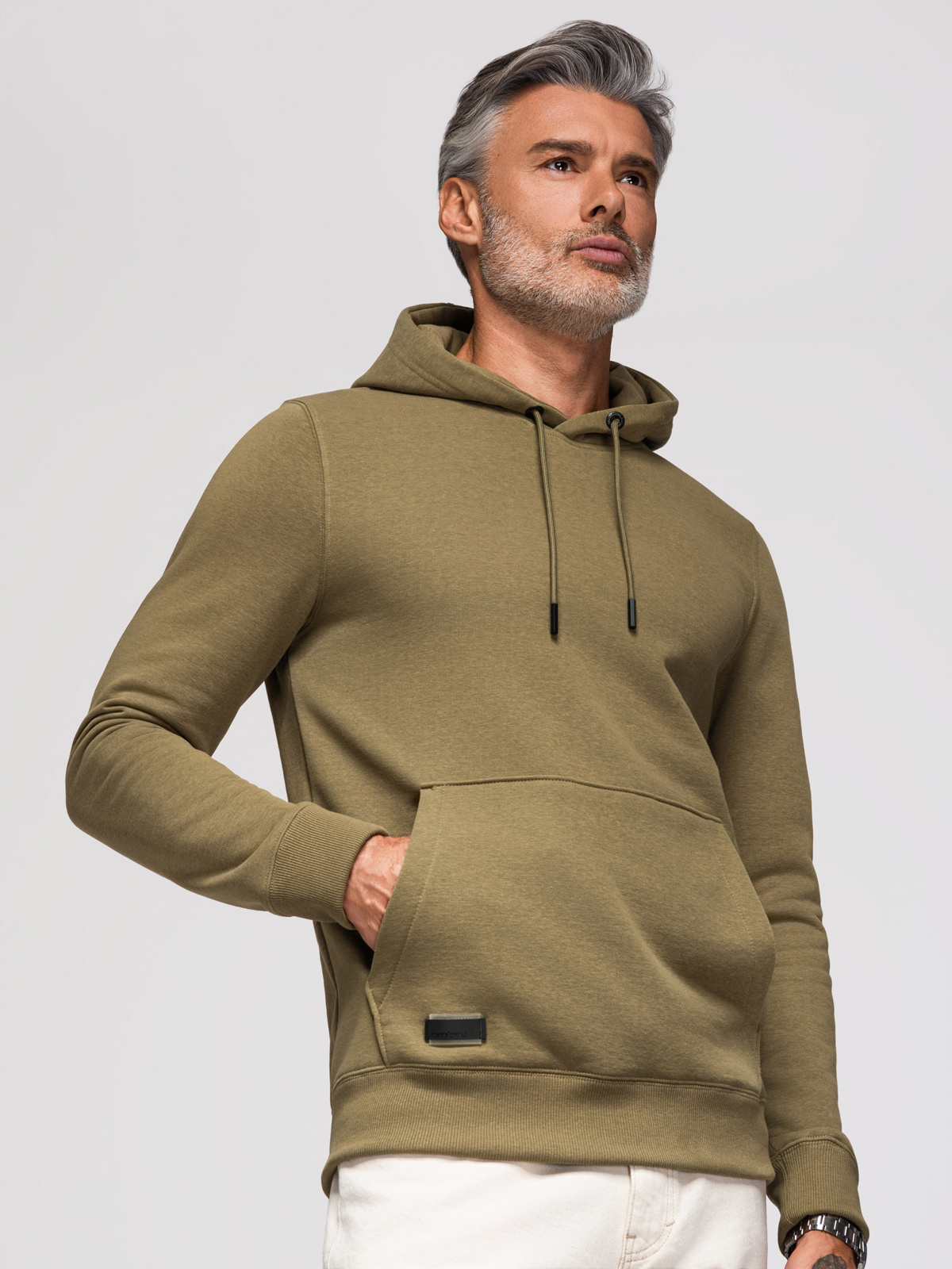 Ombre BASIC men's cotton kangaroo hooded sweatshirt - olive