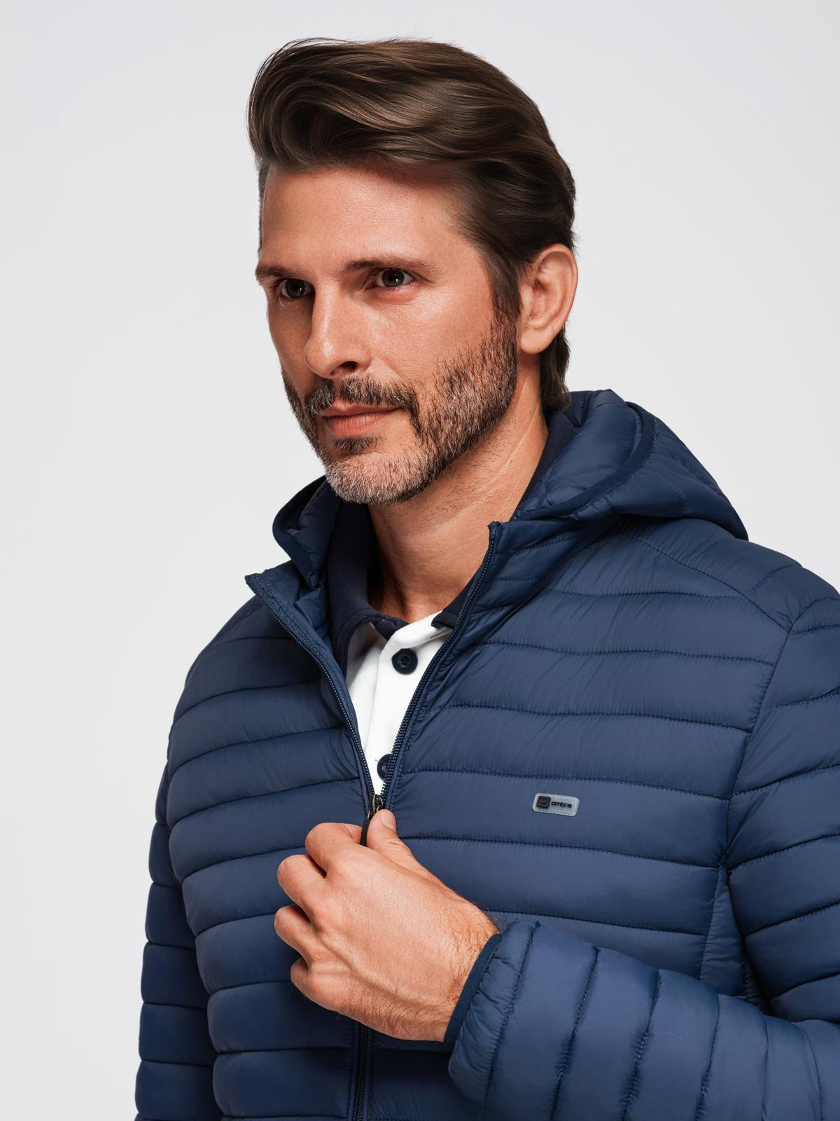 Ombre Classic men&#039;s quilted jacket with pouch option - navy blue