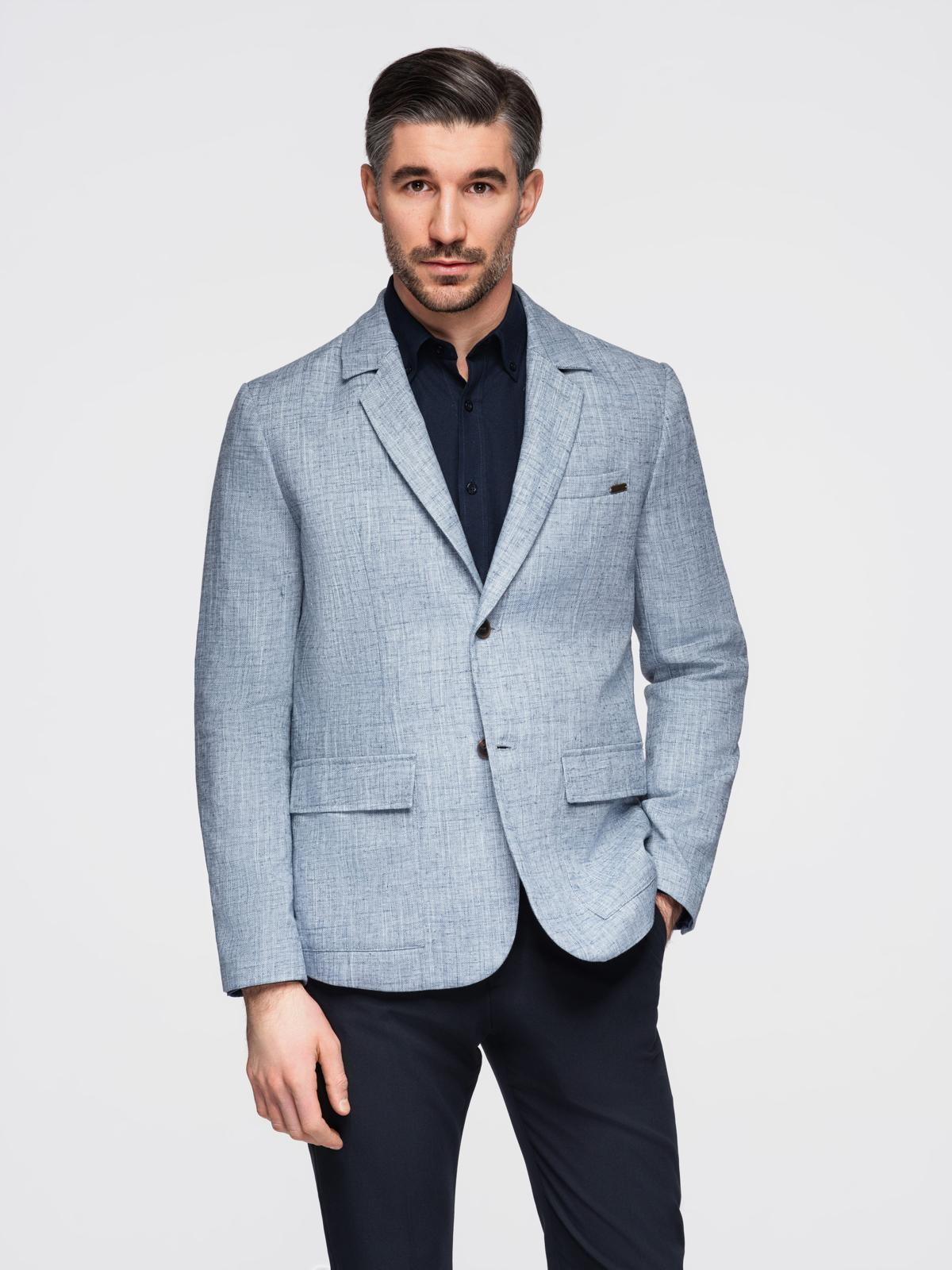 Ombre Men's REGULAR cut jacket with linen - light blue