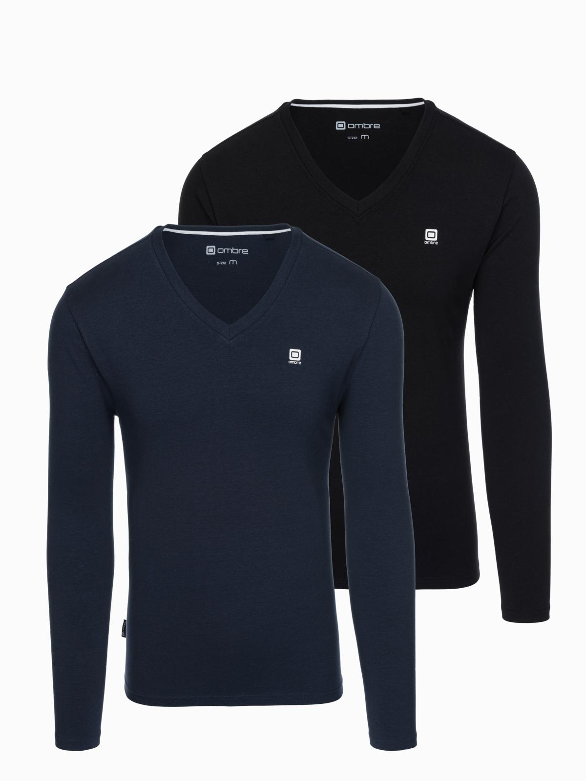 Ombre Set of mens SLIM FIT longsleeves with V neckline and logo 2-pack
