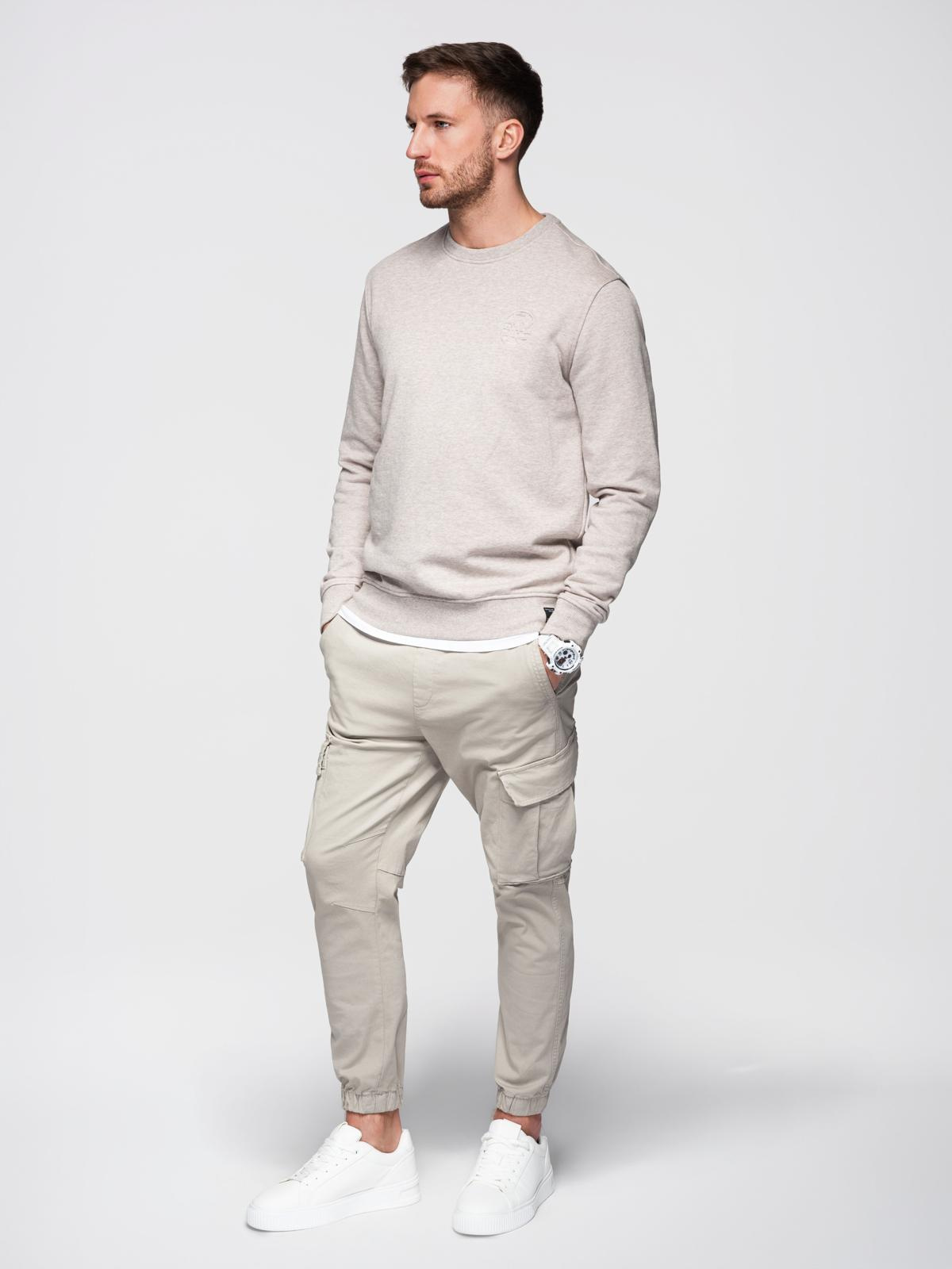 Ombre Men's mélange sweatshirt with embroidered logo - beige