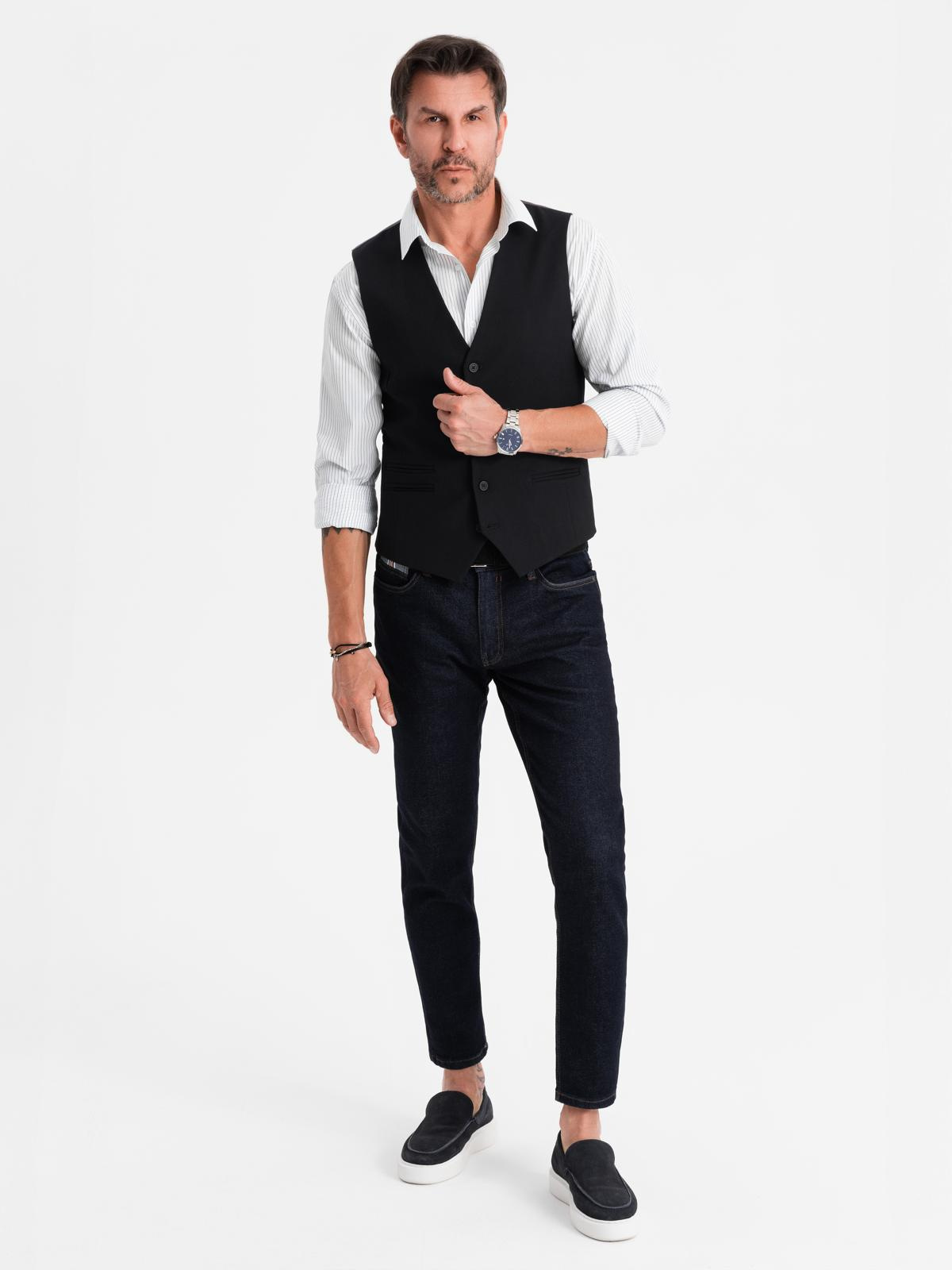 Ombre Men's suit vest with classic detailing and lining - black