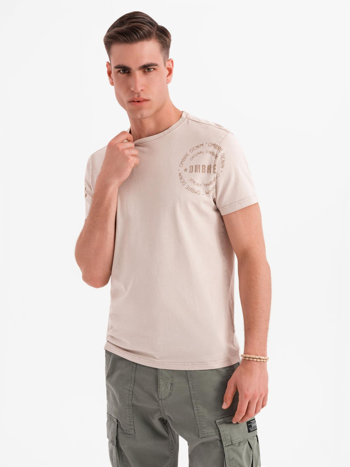 Ombre Men&#039;s military style printed cotton t-shirt - beige
