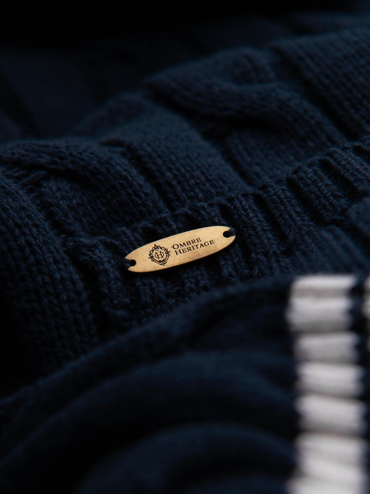 Ombre Men's cardigan sweater with shawl collar in preppy style - navy blue