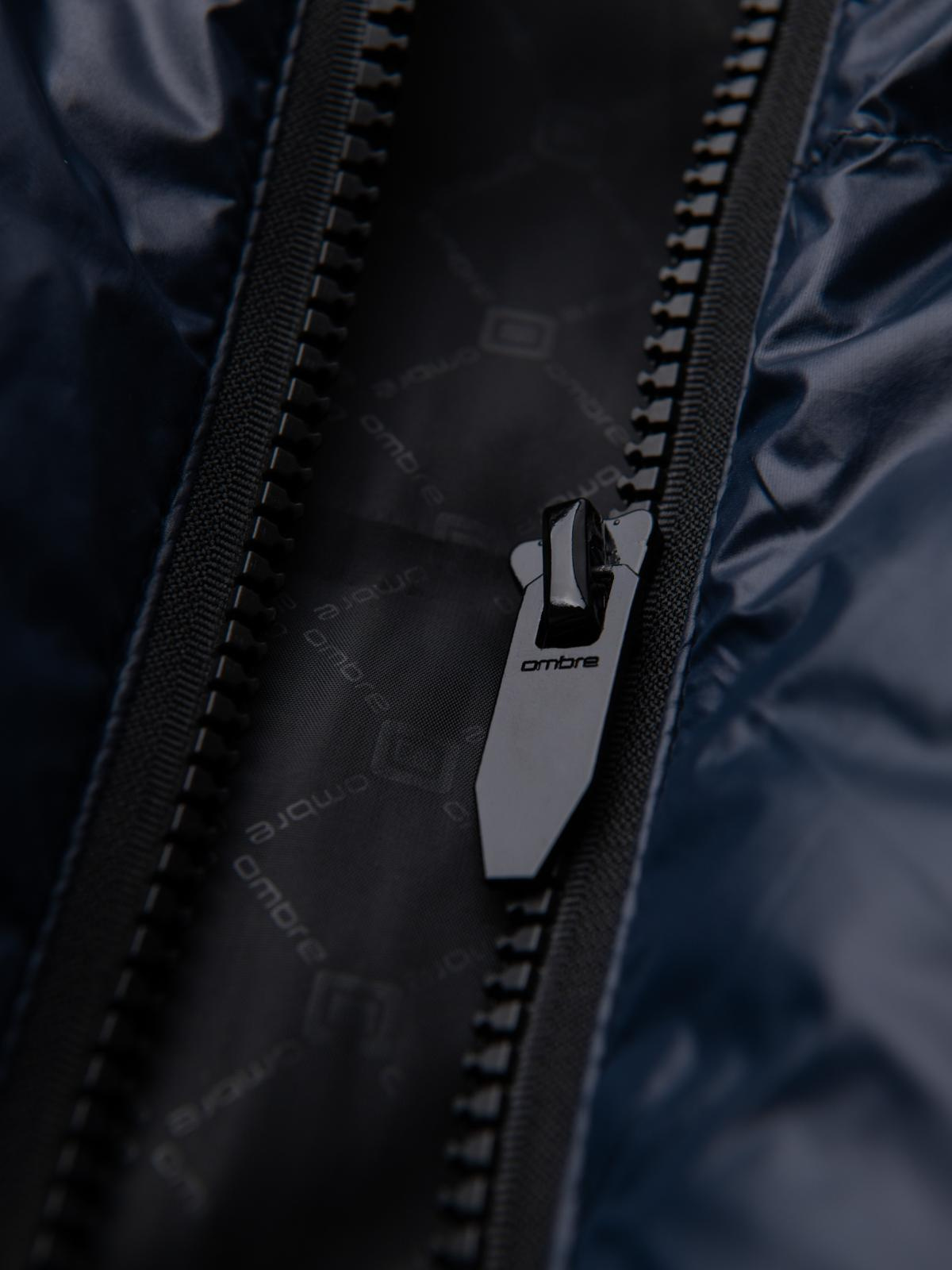 Ombre Warm men's puffer jacket with welts - navy blue