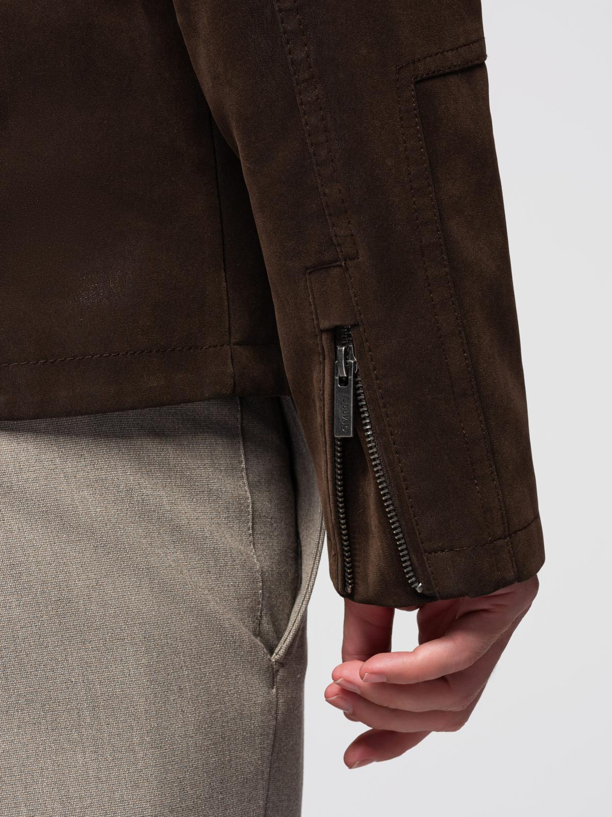 Ombre Men&#039;s retro biker jacket with stand-up collar - brown