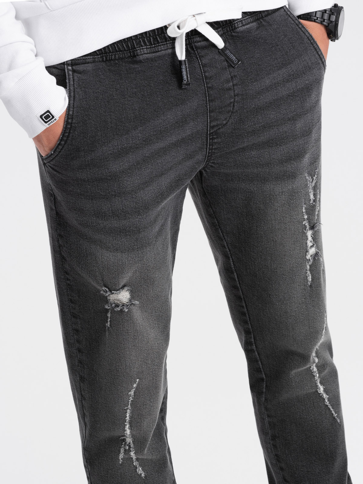 Ombre Men&#039;s JOGGER denim pants with rubbing - black