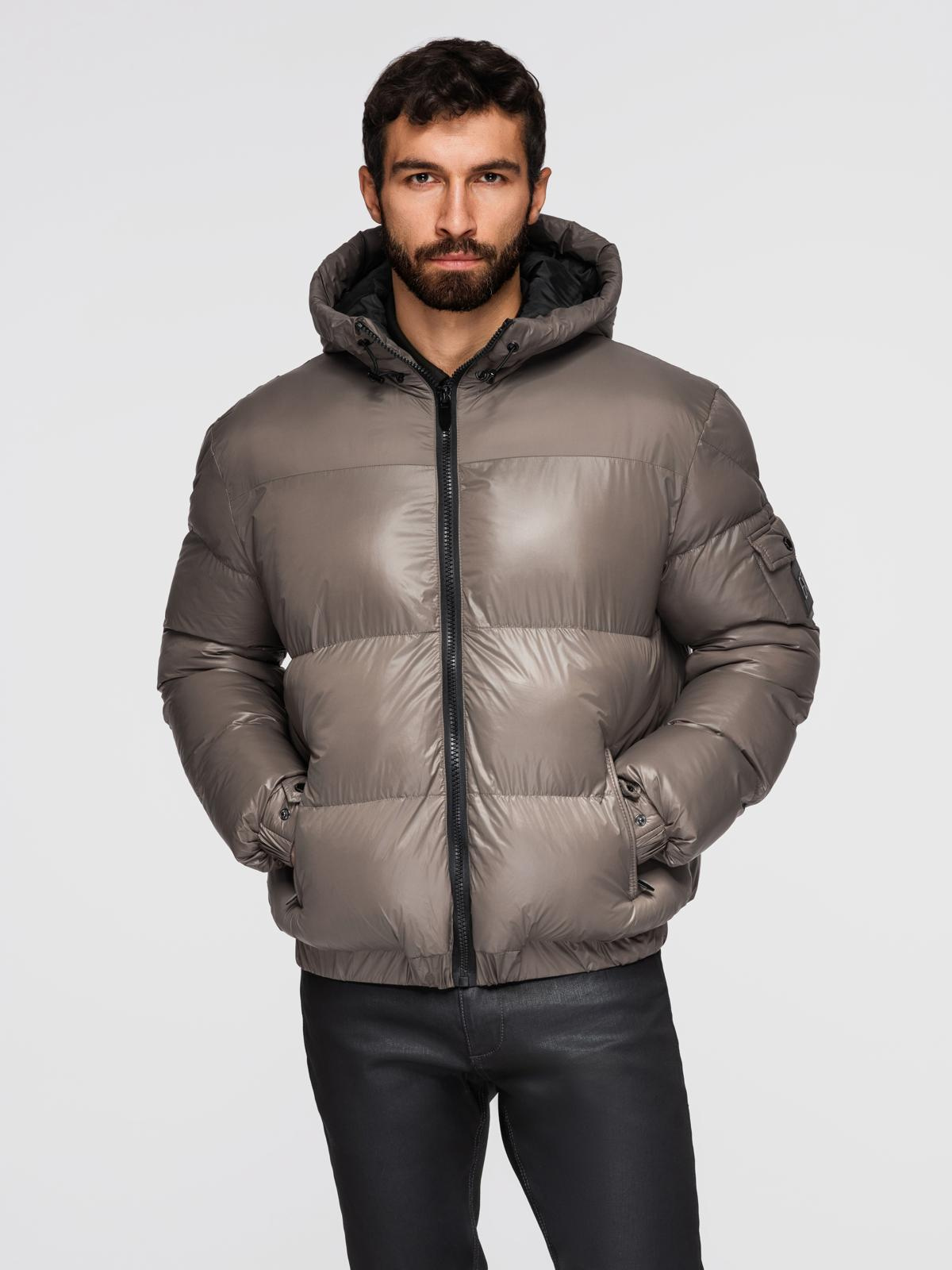 Ombre Warm men's puffer jacket with welts - dark beige