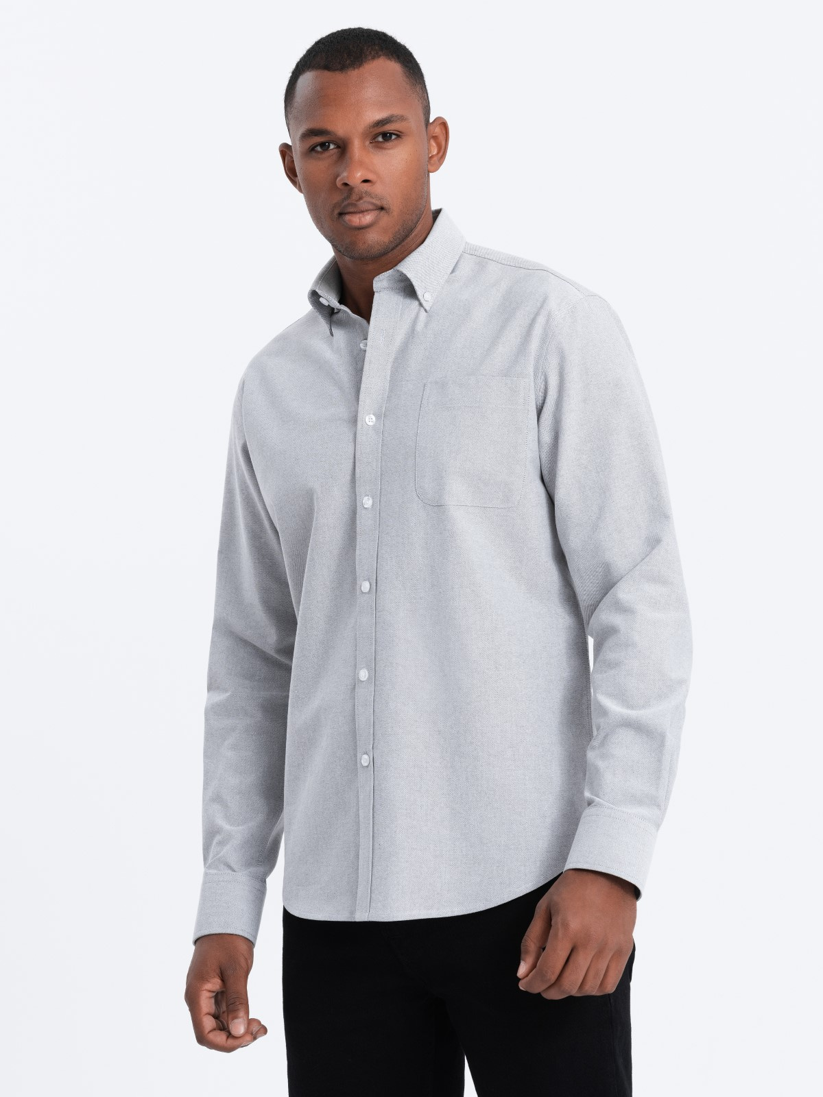 Ombre Men&#039;s cotton oxford shirt with REGULAR pocket - grey