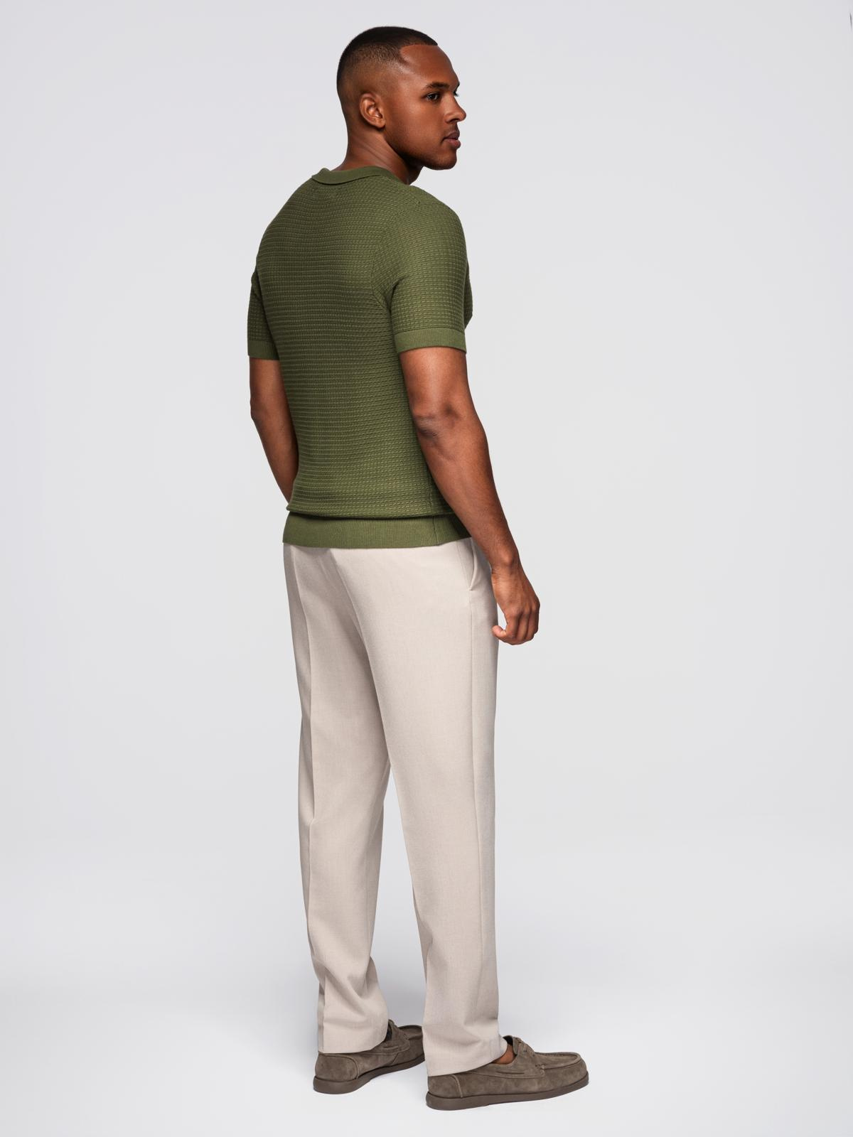 Ombre Men's knitted unbuttoned polo shirt - olive