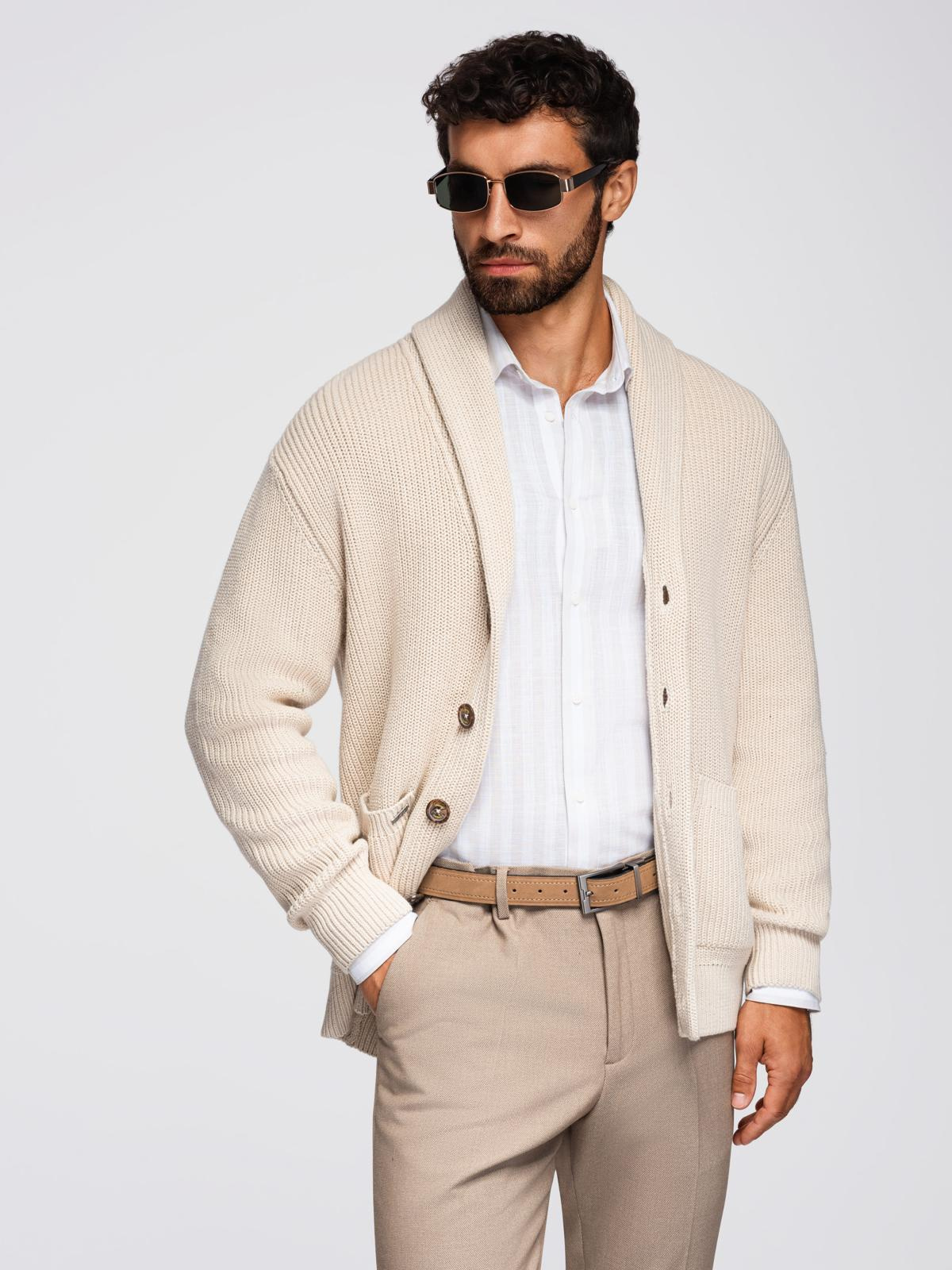 Ombre Men's cotton cardigan sweater with shawl collar - beige