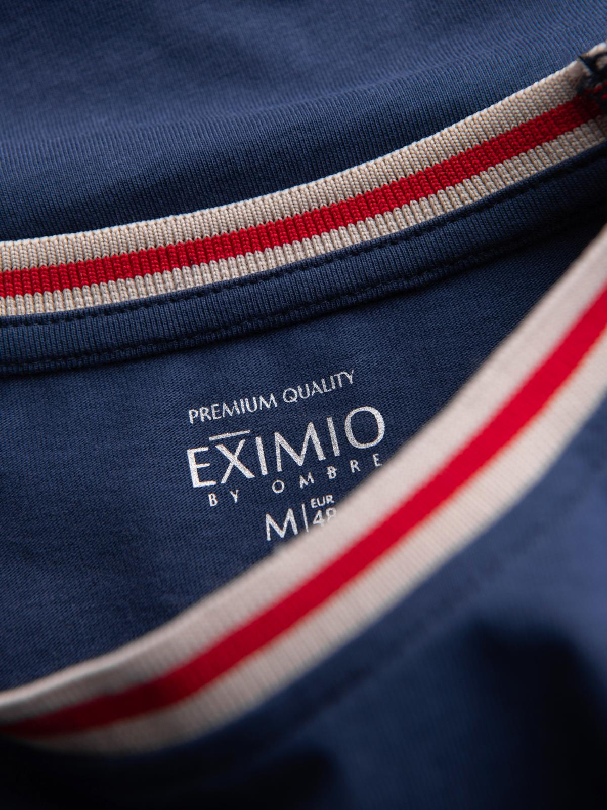 Ombre Men's cotton longsleeve with striped U neckline and embroidery - dark blue
