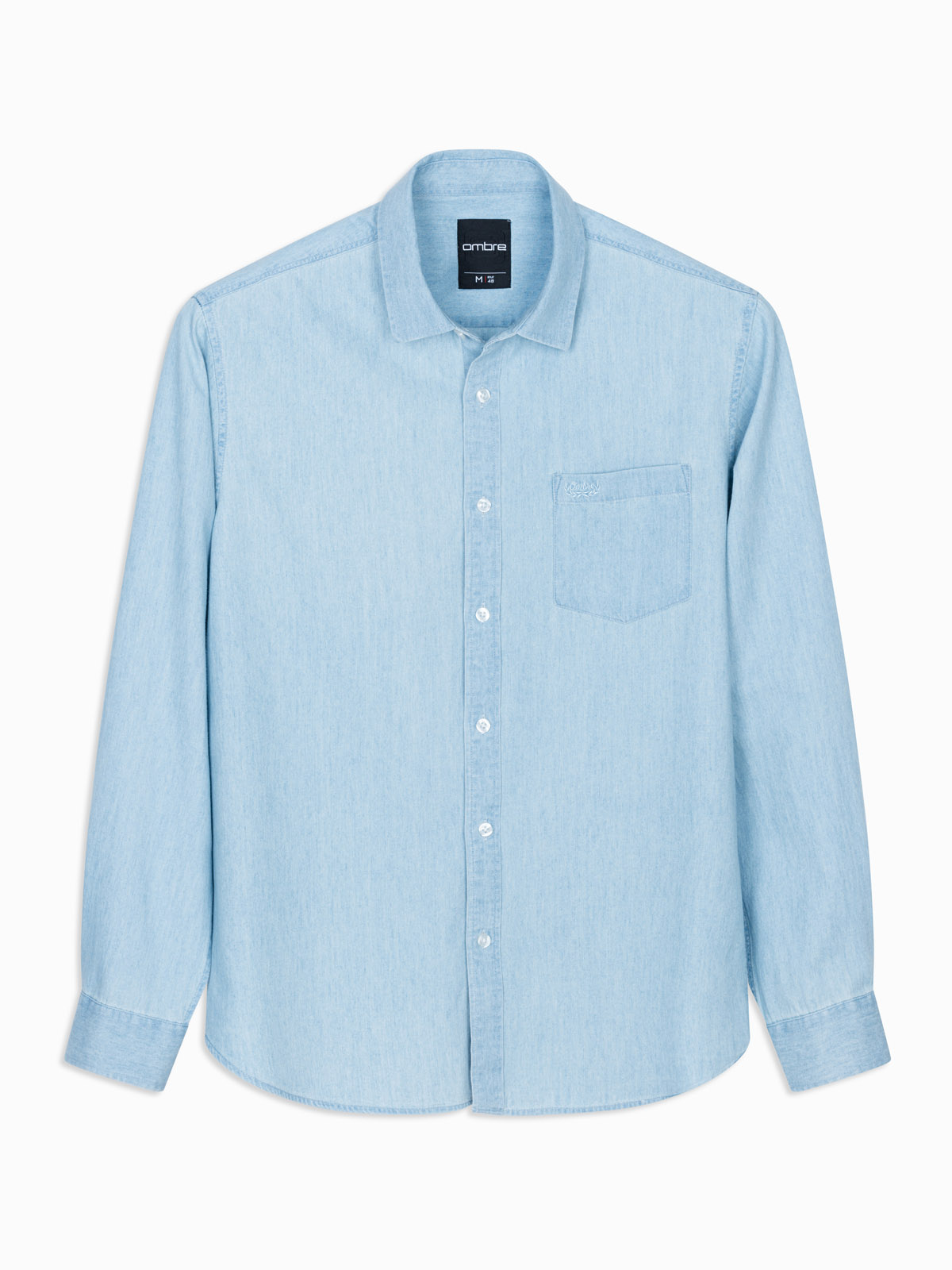 Ombre Men&#039;s denim shirt with embroidered pocket - light blue