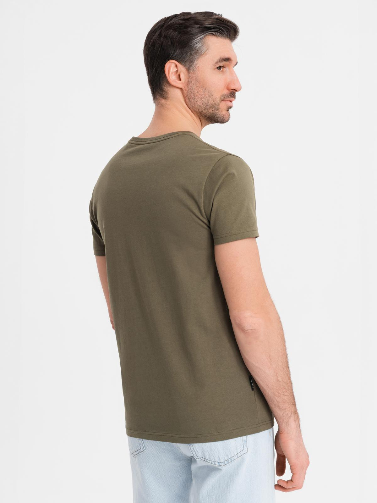 Ombre Men's BASIC classic cotton T-shirt with a serape neckline - dark olive