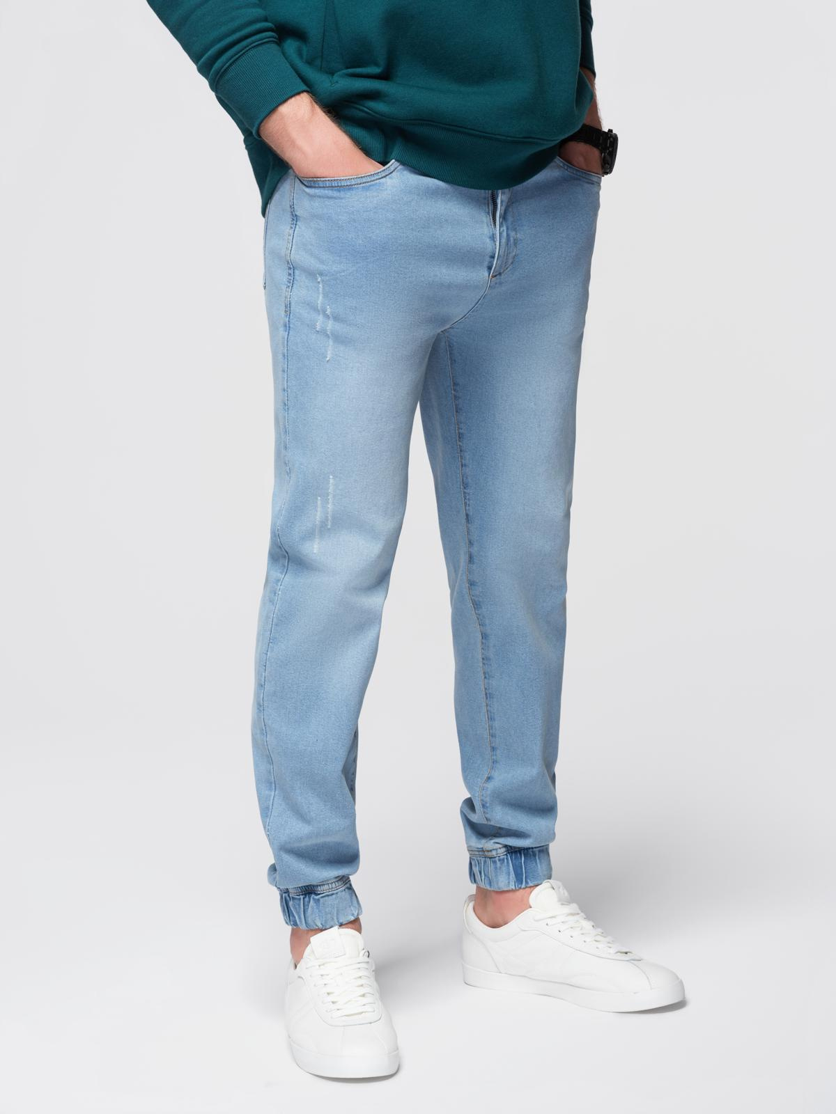 Ombre Mens denim JOGGERS pants with classic bandage - light blue