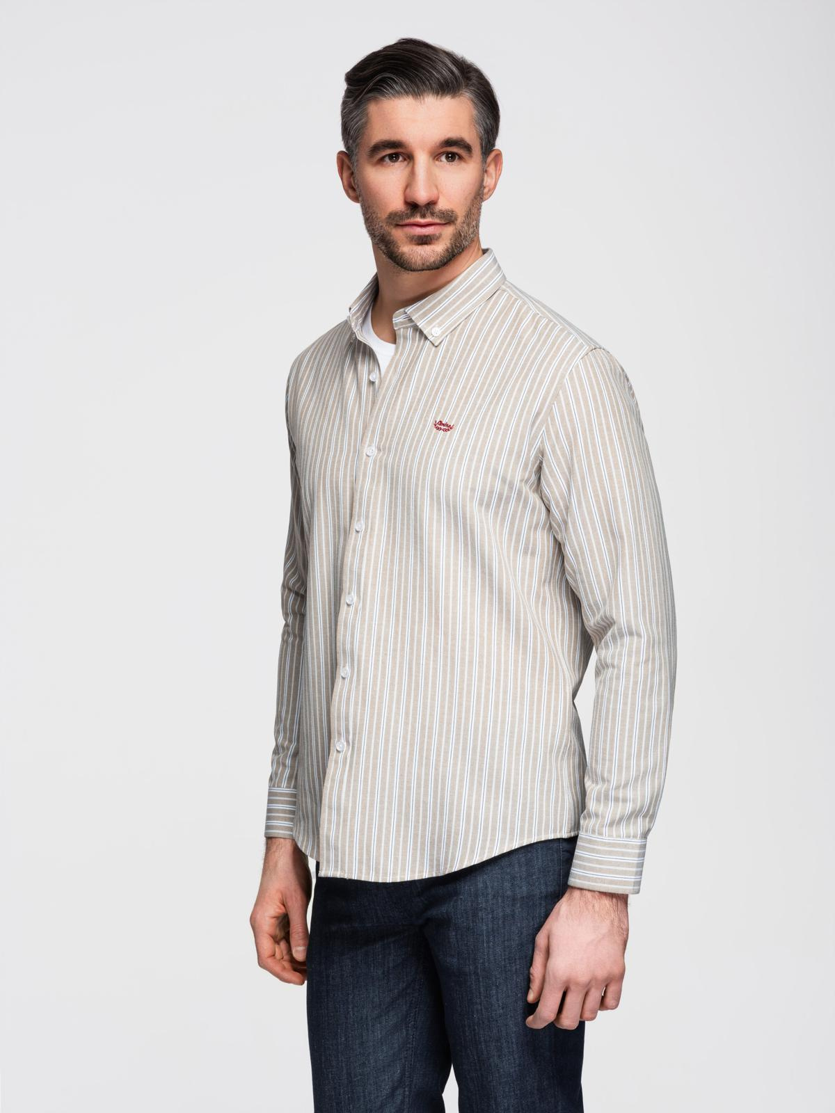 Ombre Men's cotton REGULAR FIT shirt with fine stripes - beige