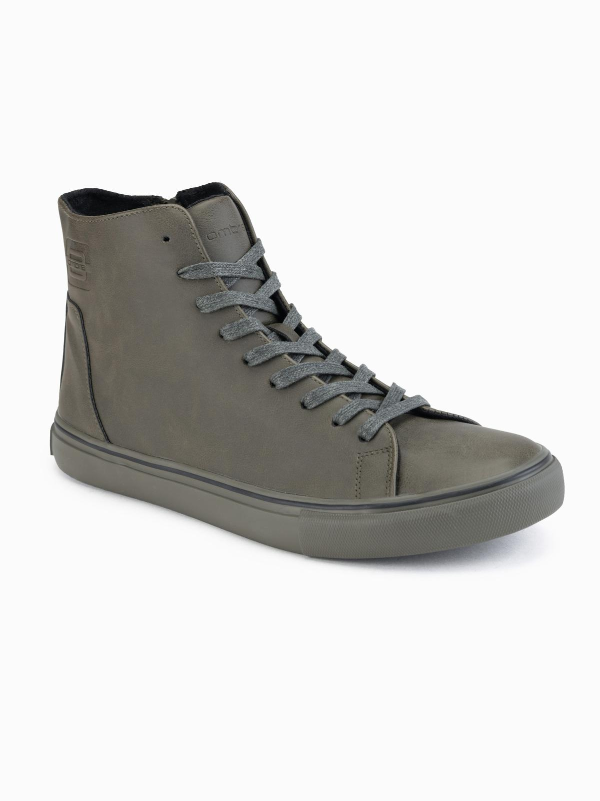 Ombre Men's high-top sneakers with matte texture and embossed logo - dark olive