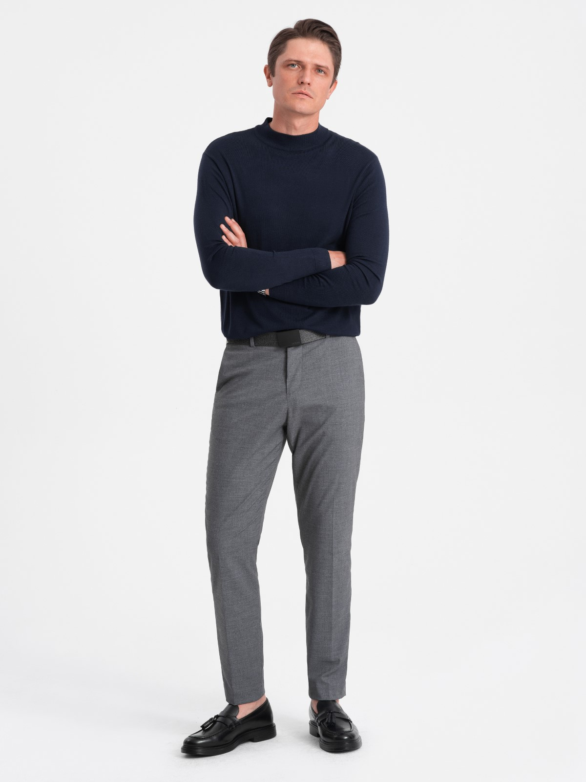 Ombre Men&#039;s knitted half-golf with viscose - navy blue