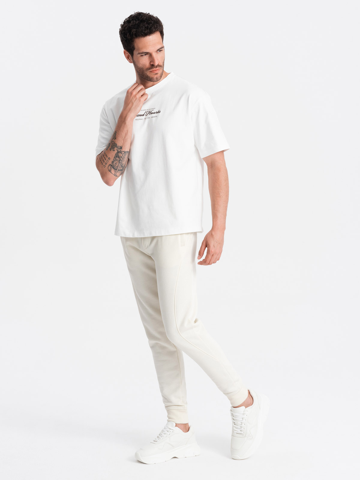 Ombre BASIC men's cotton sweatpants joggers - cream
