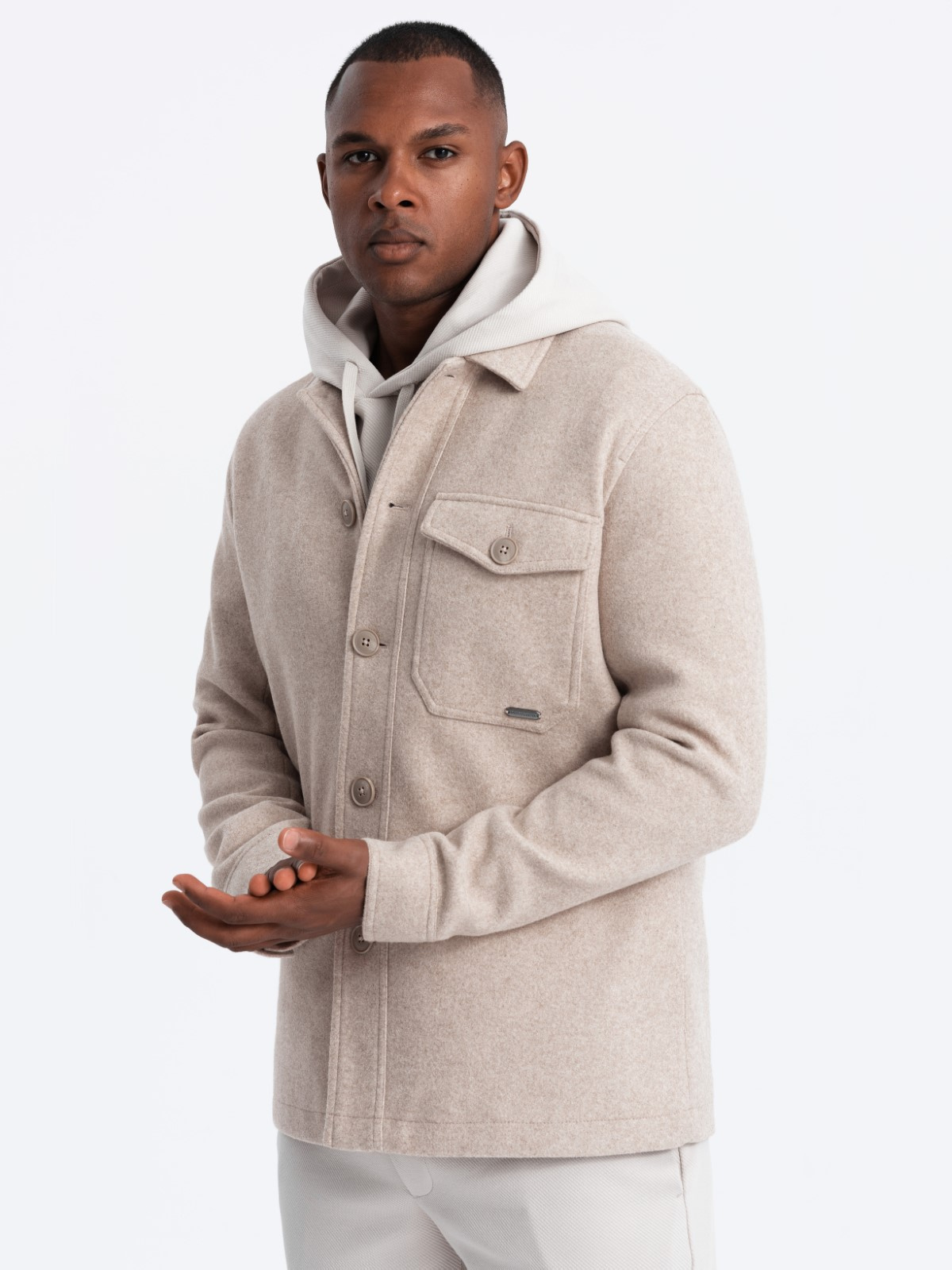 Ombre Men&#039;s lightweight fleece jacket with viscose - beige