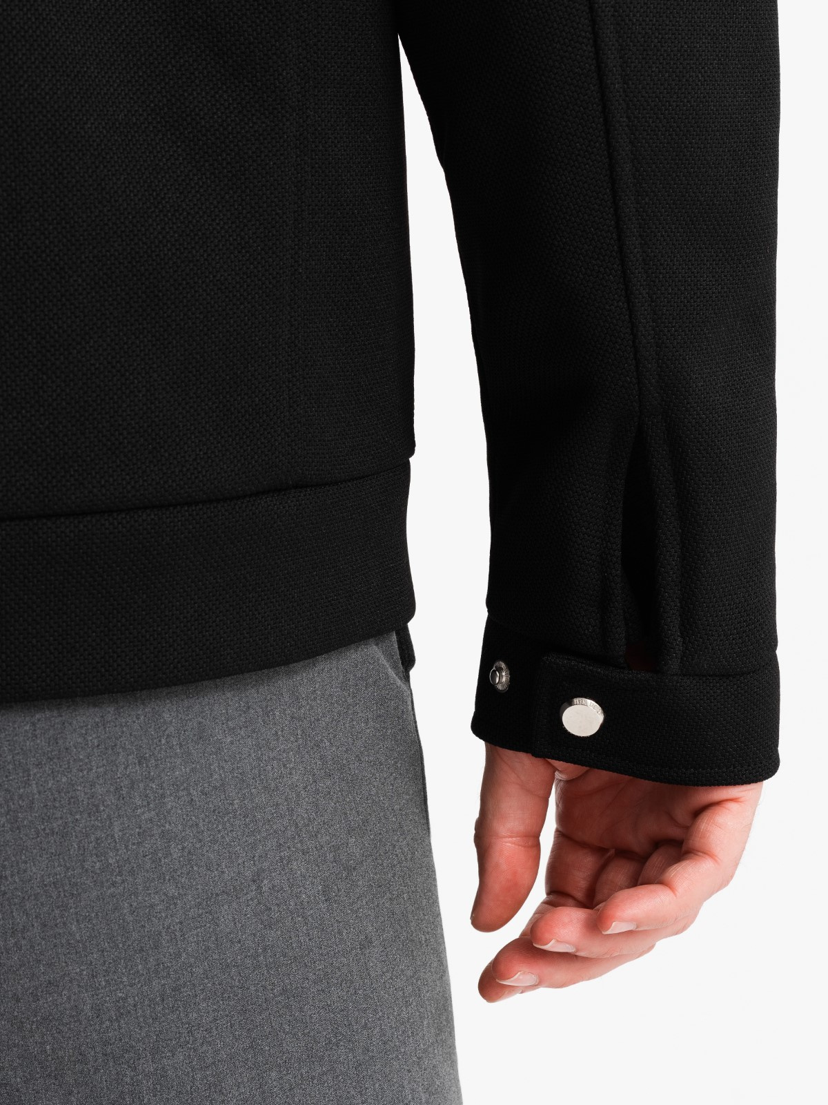 Ombre Men&#039;s biker jacket with collar and pockets - black