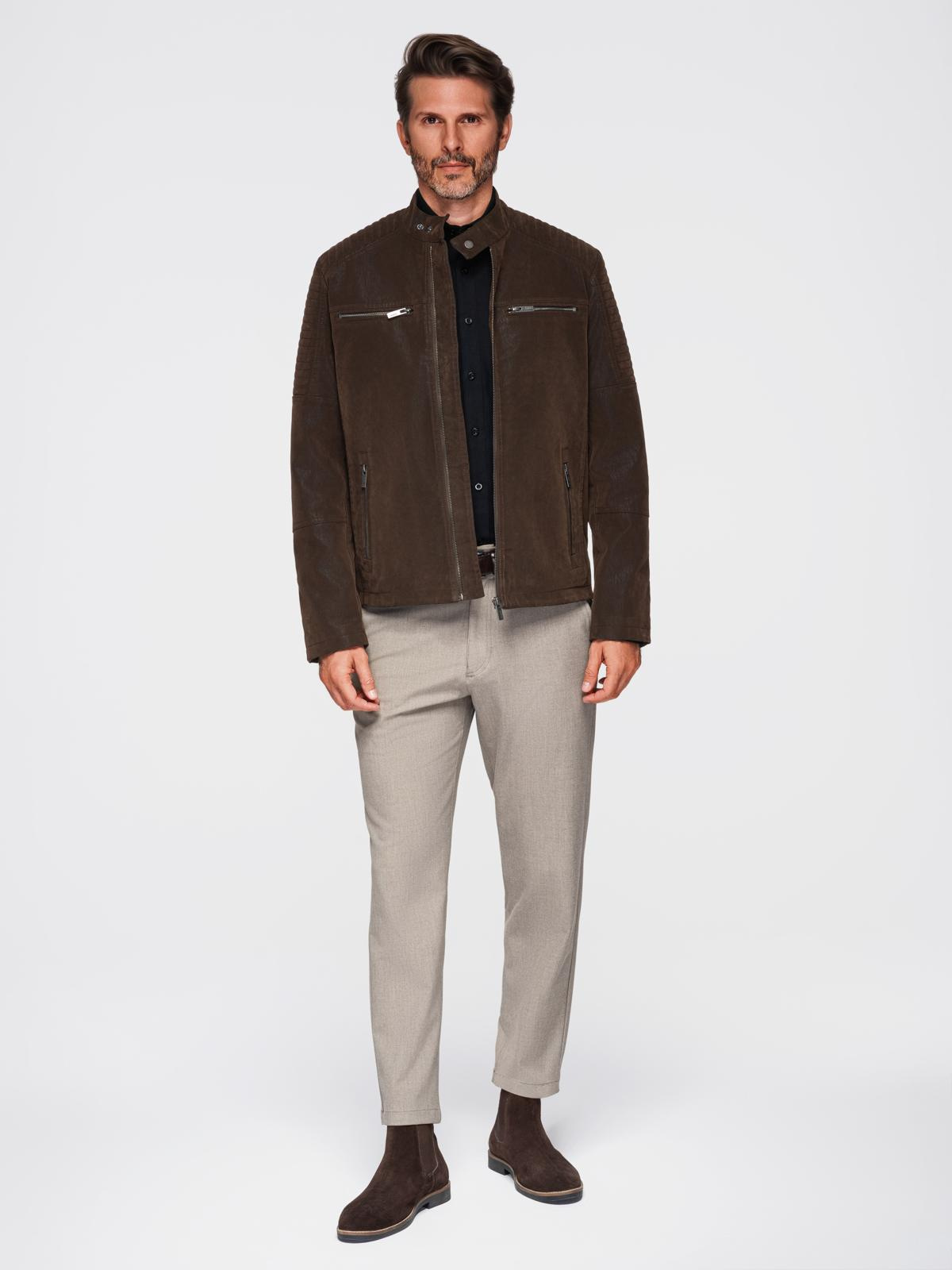 Ombre Men&#039;s stylish eco leather biker jacket with collar