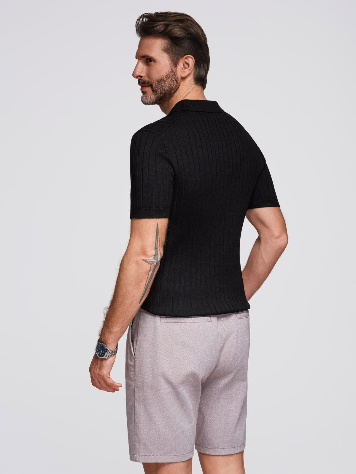 Ombre Men's SLIM FIT viscose vertical striped polo shirt - black