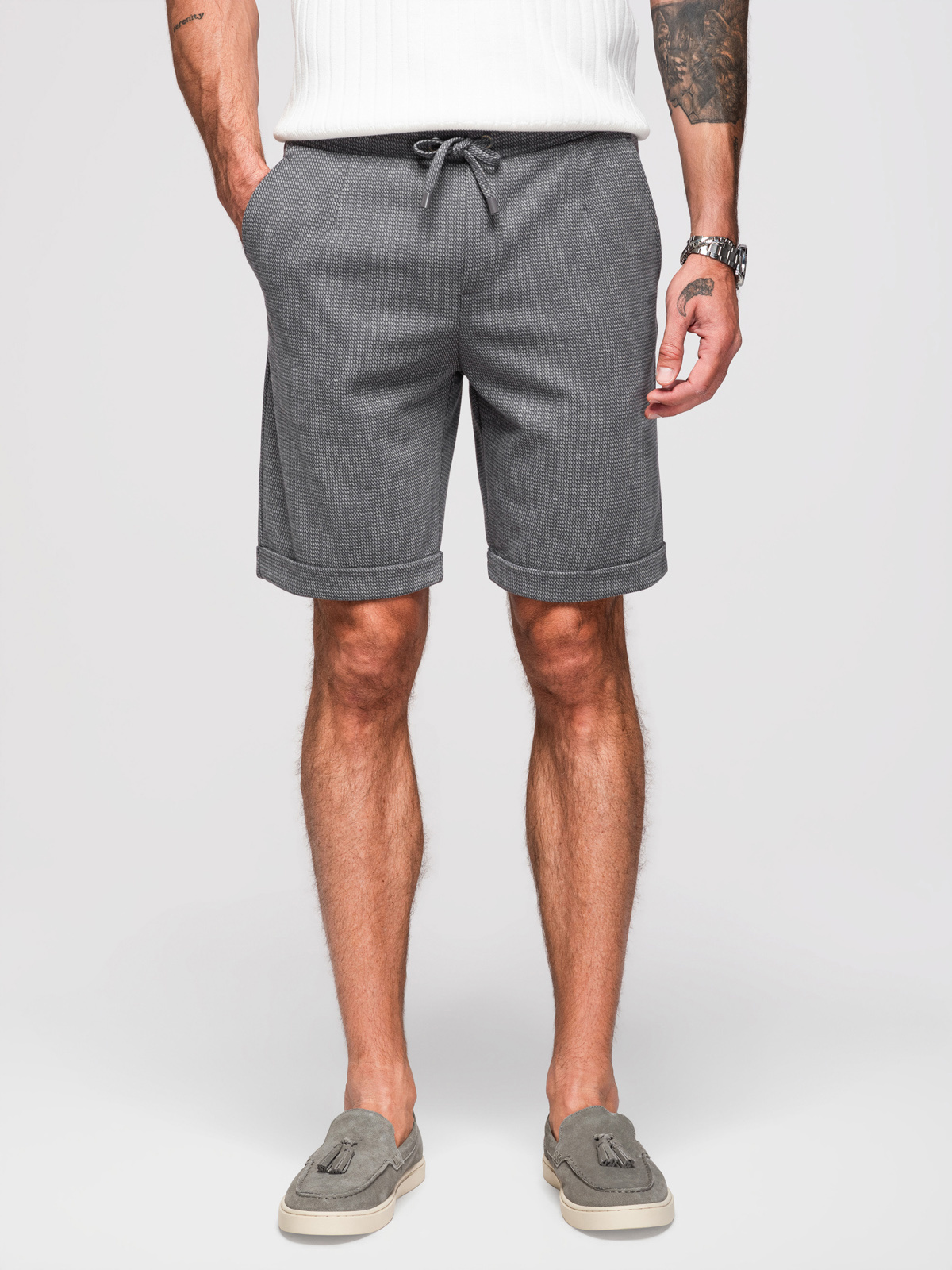 Ombre Men's structured knit elastic waistband short shorts - graphite