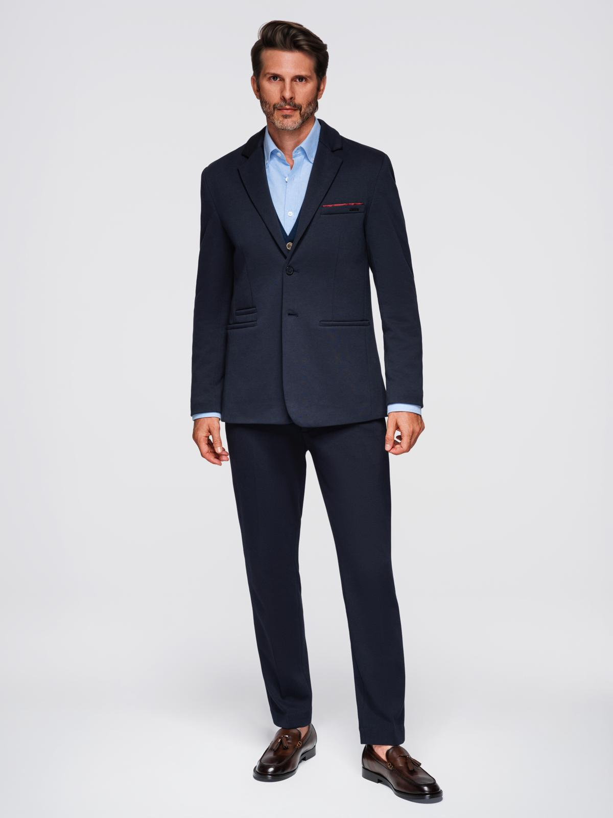 Ombre Men's knitted jacket with a fitted cut - navy blue