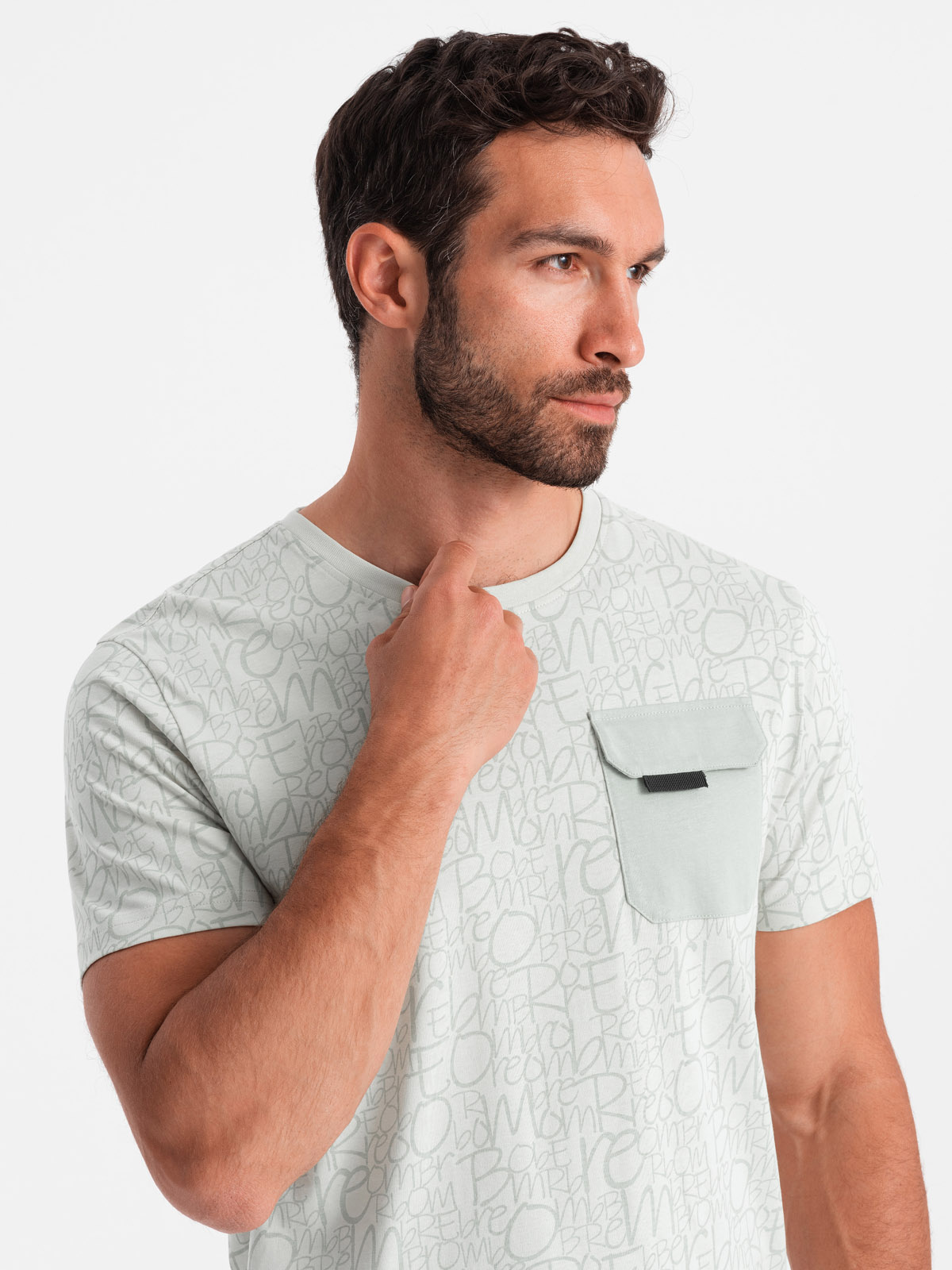 Ombre Men's cotton t-shirt with letter print and pocket - yellow-green