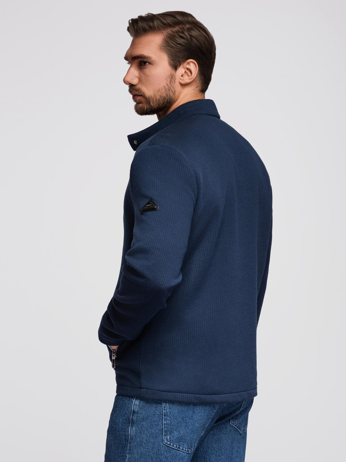 Ombre Structured men&#039;s biker jacket with stand-up collar - dark blue