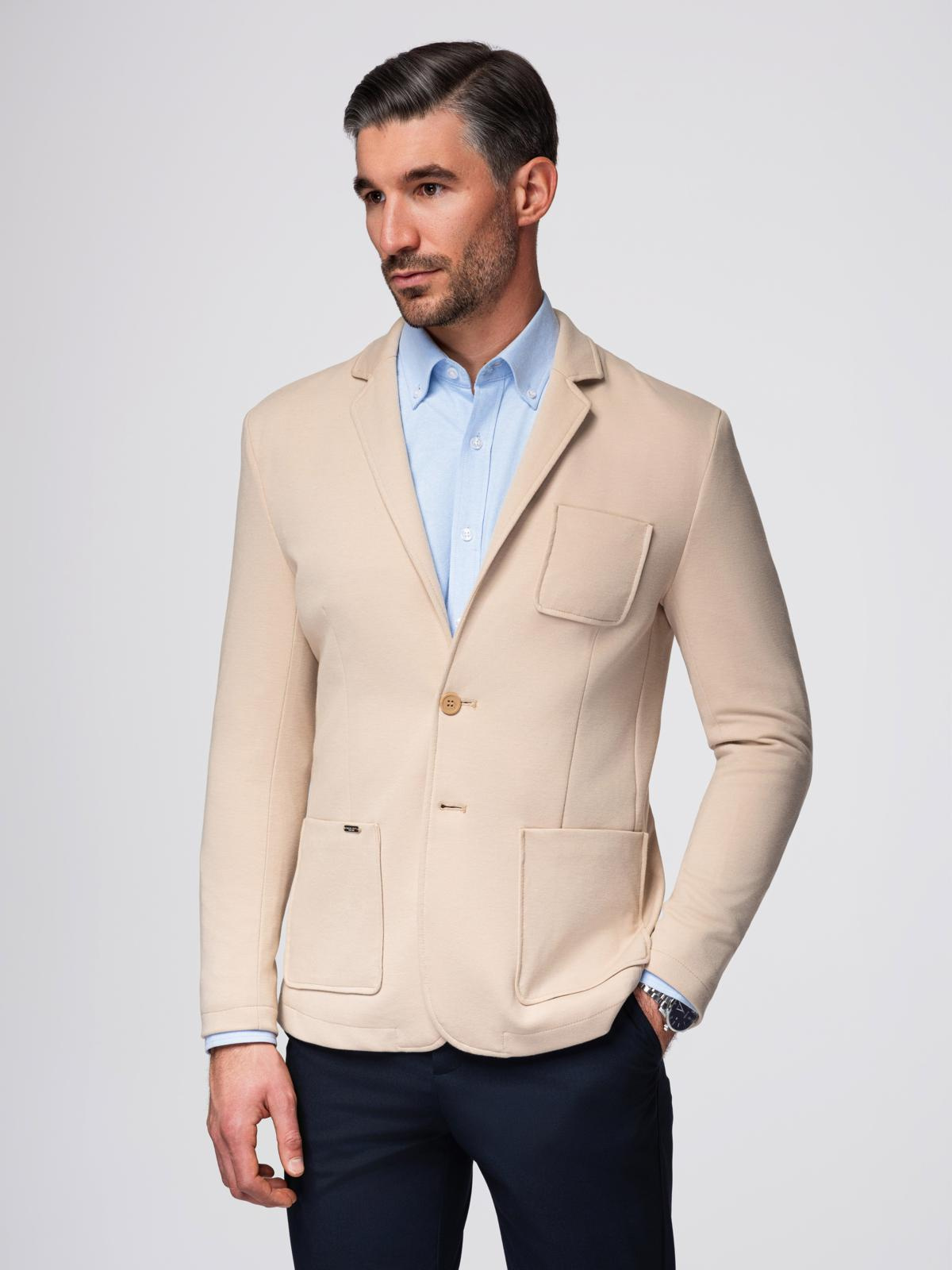 Ombre Men&#039;s SLIM knit jacket with subtle texture - beige