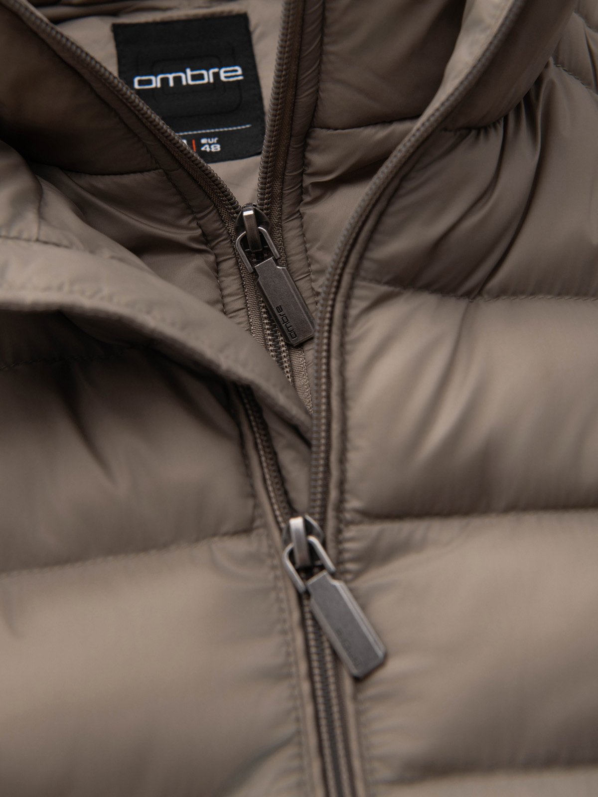 Ombre Men&#039;s quilted jacket with two fasteners - dark beige
