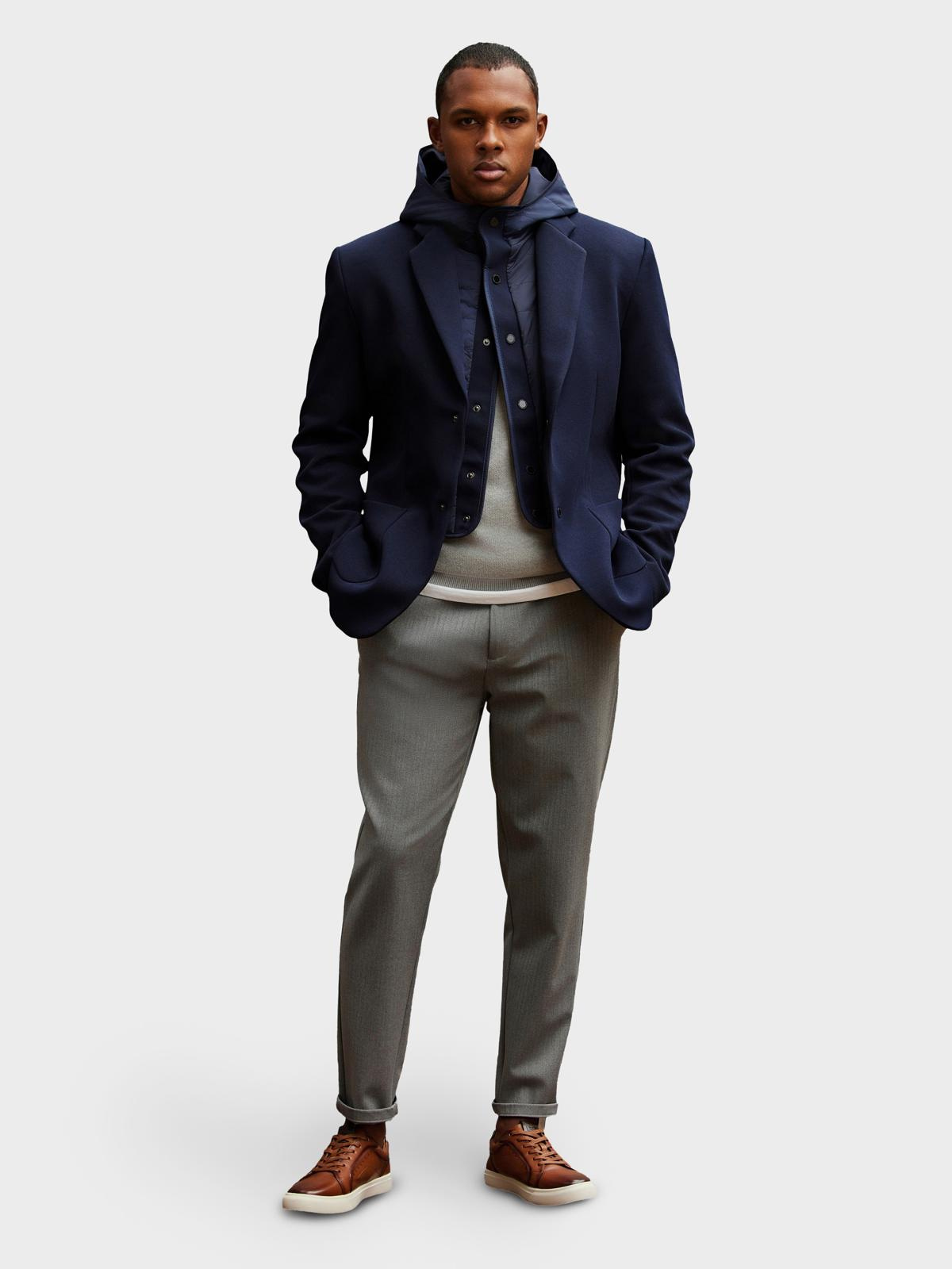 Ombre Men's jacket with hooded lining and high collar - navy blue