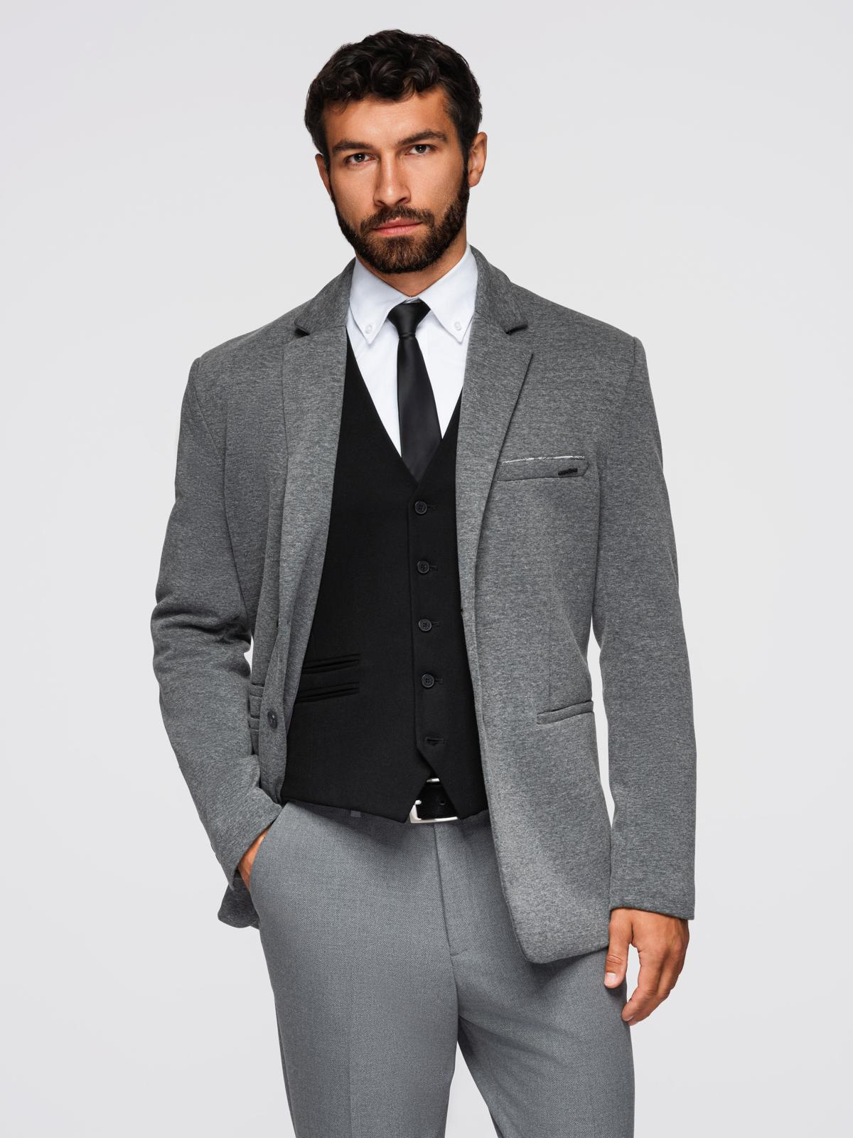 Ombre Men's knitted jacket with a fitted cut - graphite