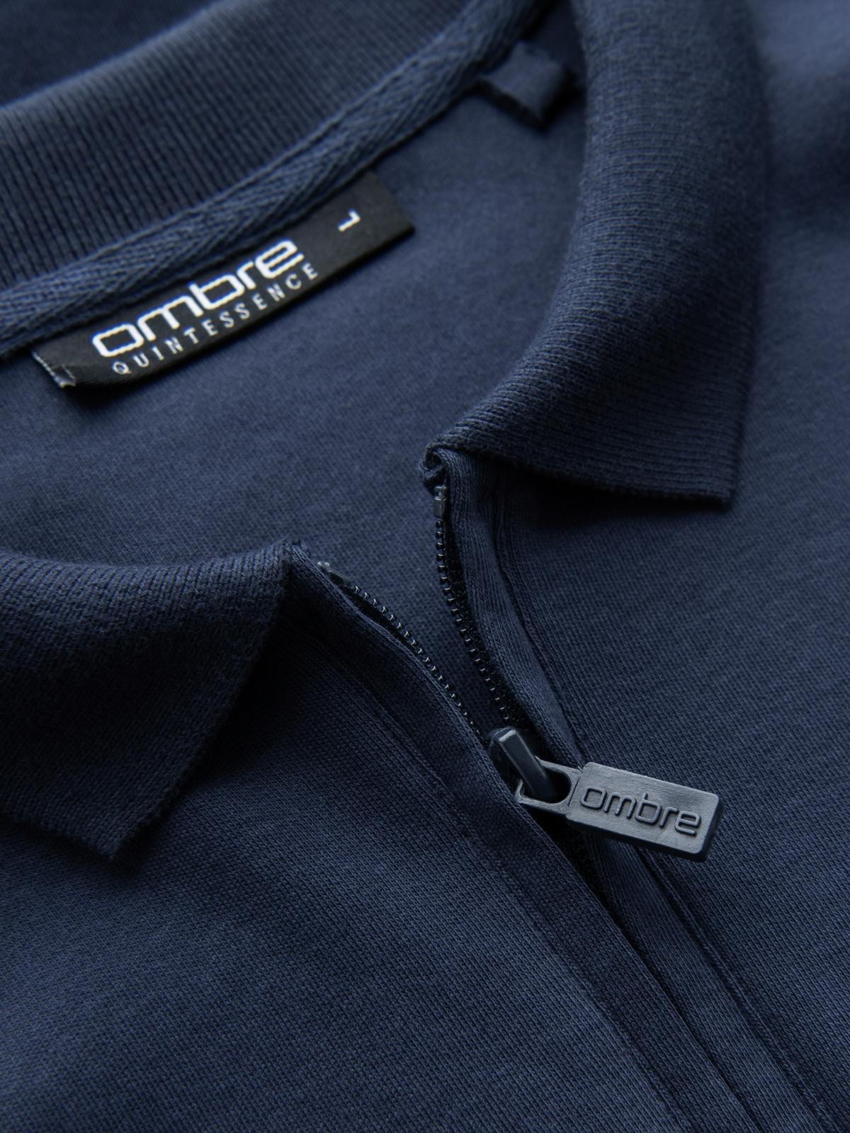 Ombre Men's polo longsleeve with zippered collar - navy blue