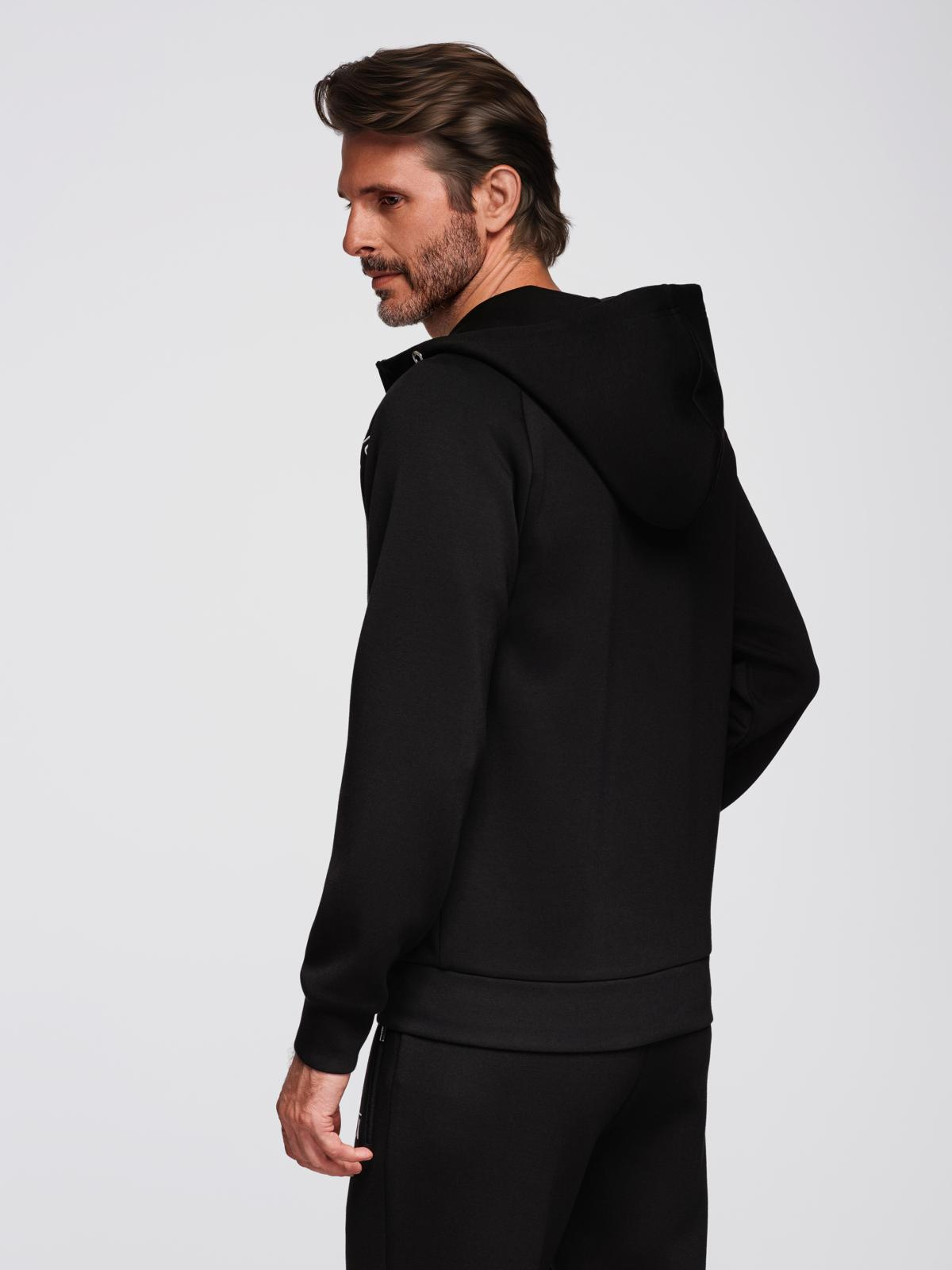 Ombre Unbuttoned men's sweatshirt with stand-up collar and hood - black