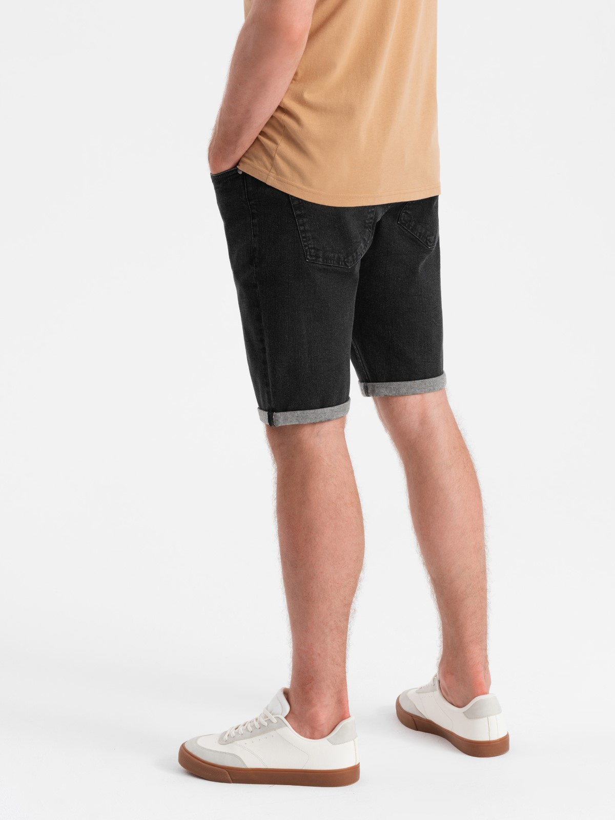 Ombre Men's denim shorts with rolled up legs - black