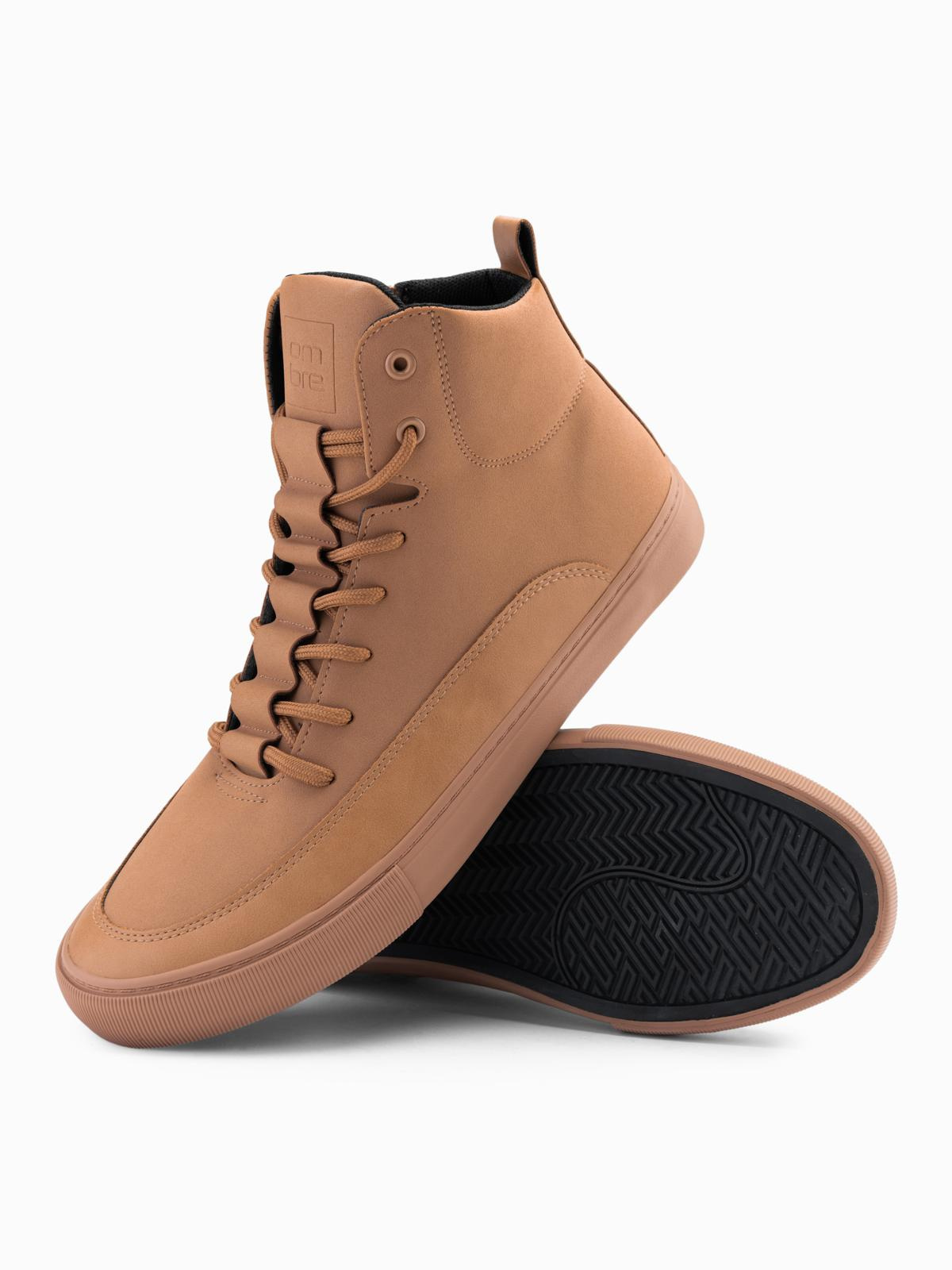 Ombre Men&#039;s ankle sneaker boots with decorative tabs - brown