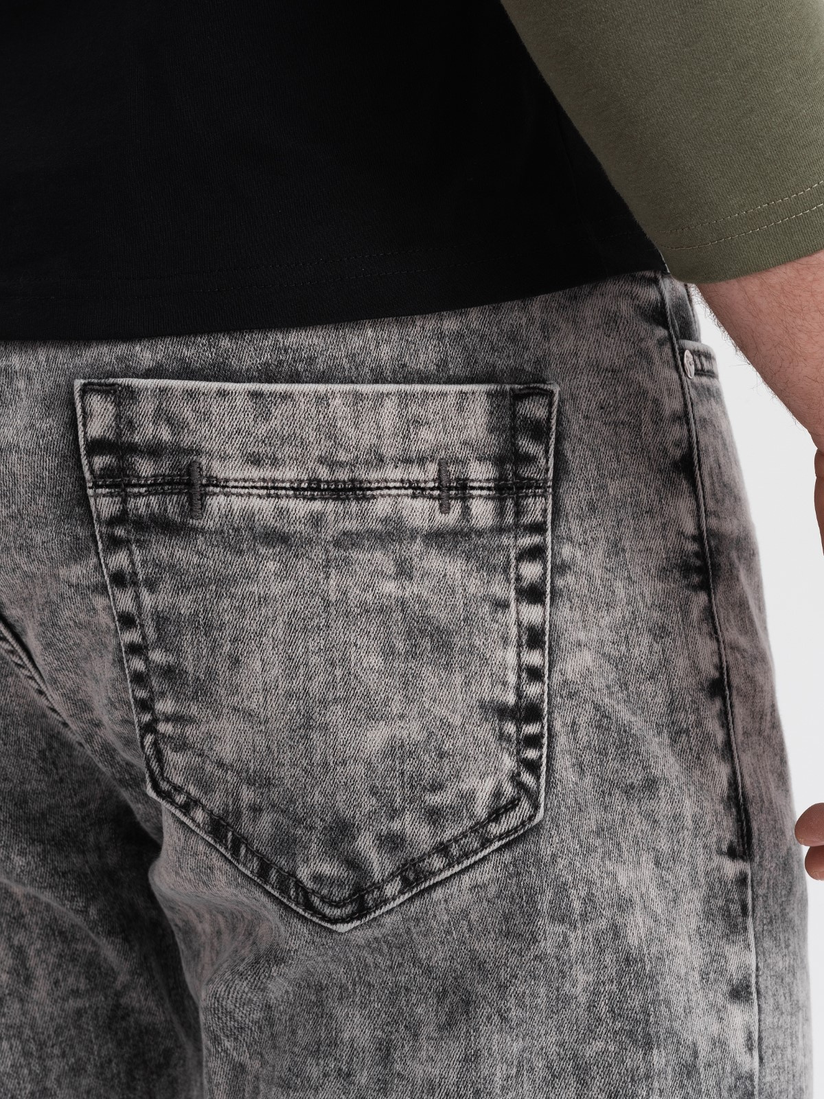 Ombre Men&#039;s marbled denim pants with raw-leg SLIM FIT - grey