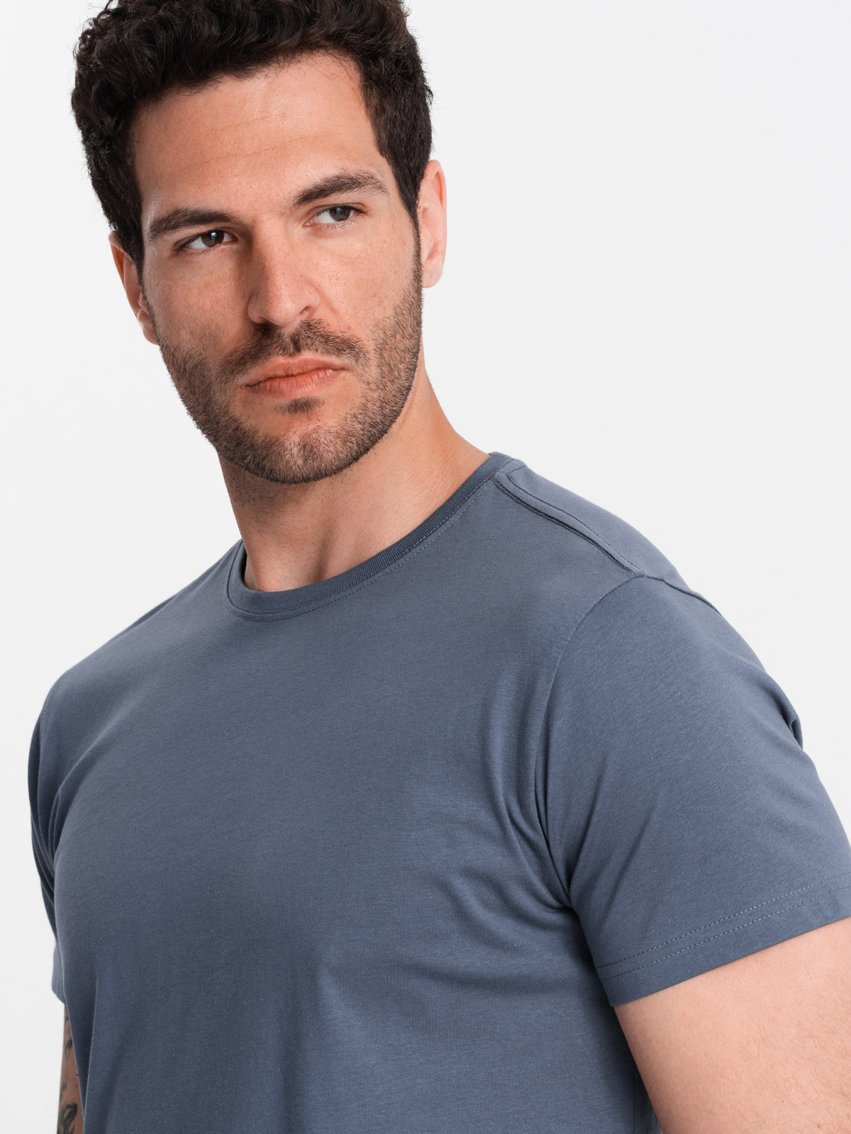 Ombre BASIC men's classic cotton T-shirt - dark blue