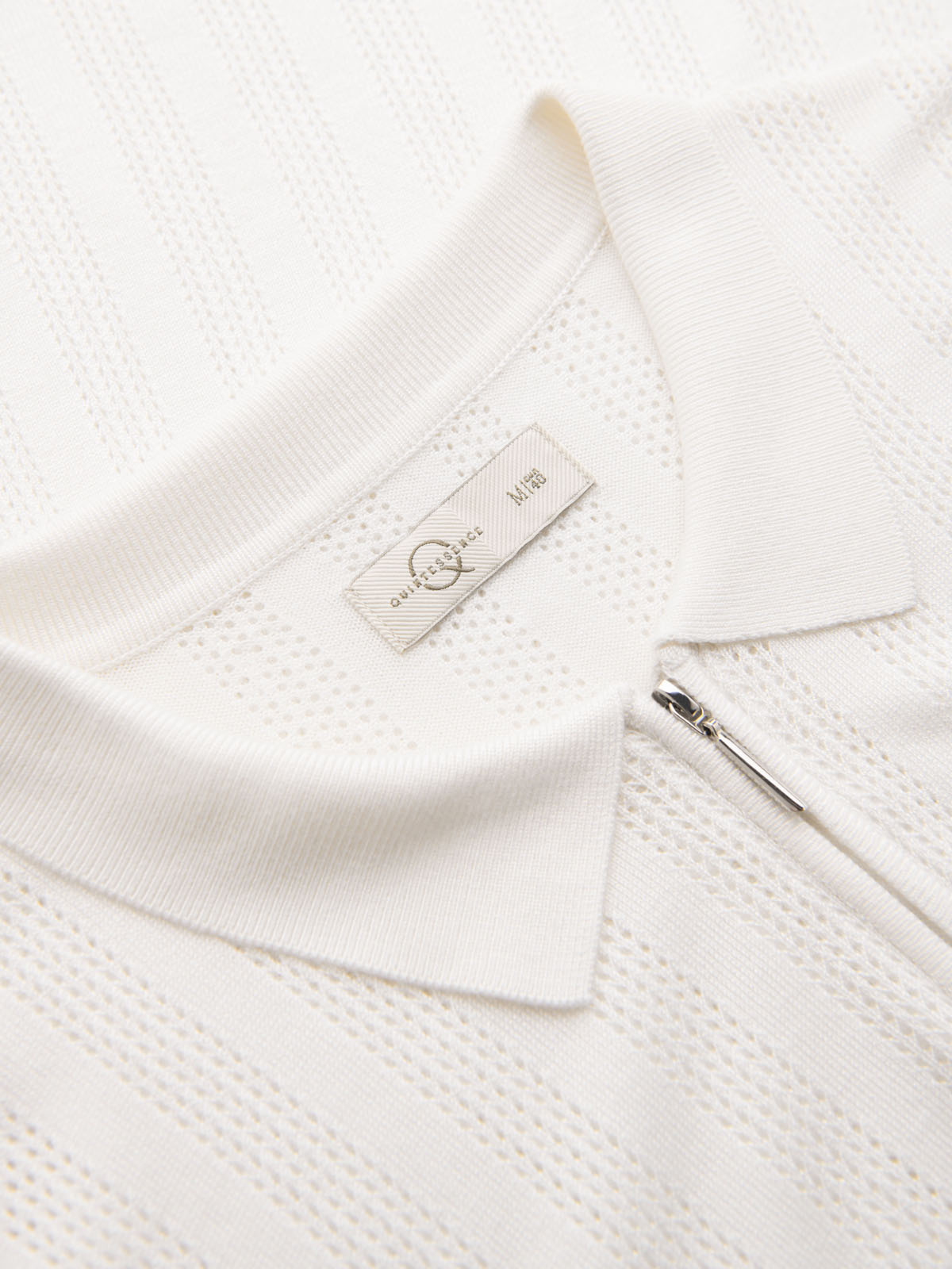 Ombre Men's openwork polo shirt with zipper at neckline - white