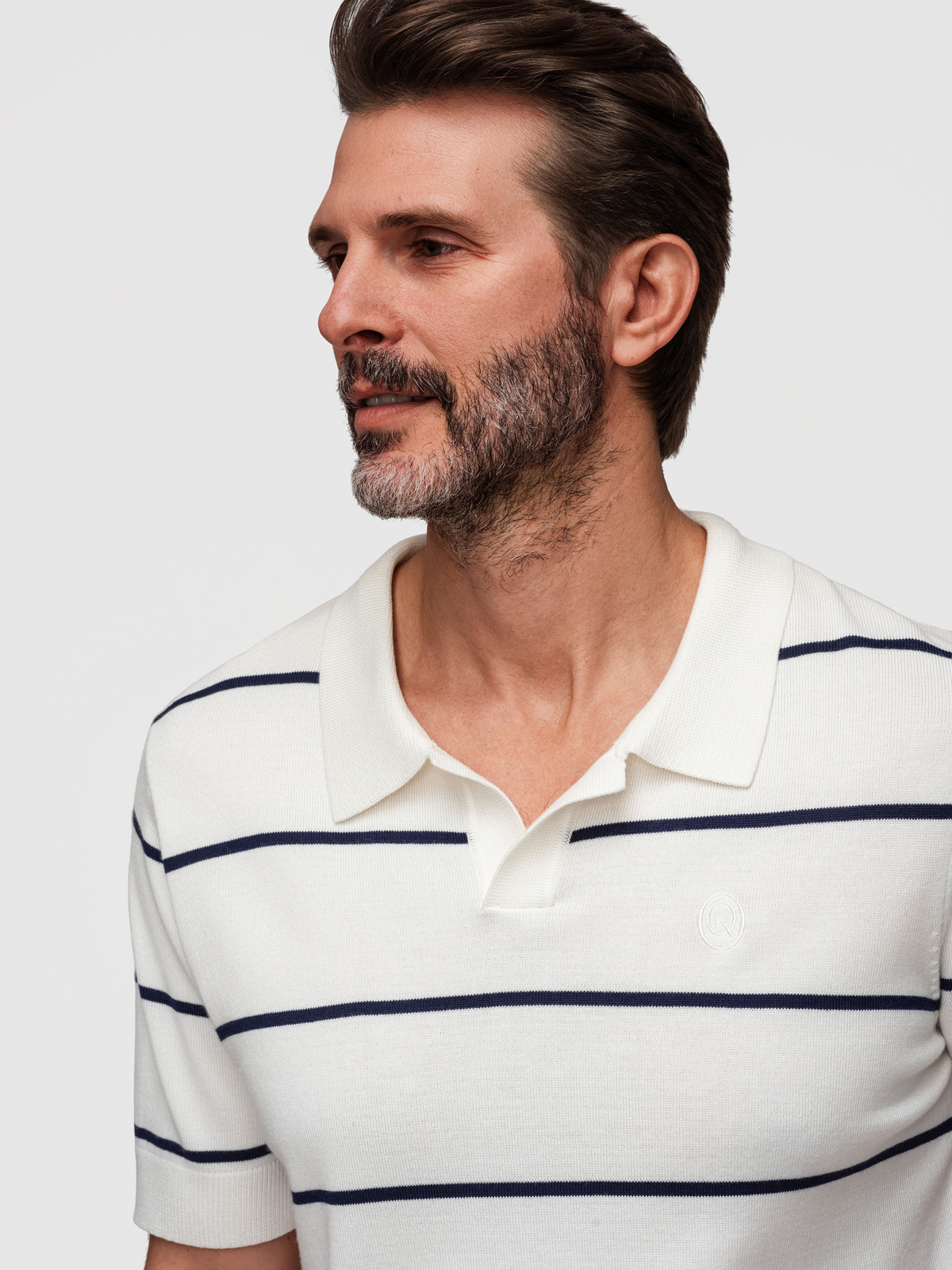 Ombre Men's horizontal striped viscose polo shirt - white and navy