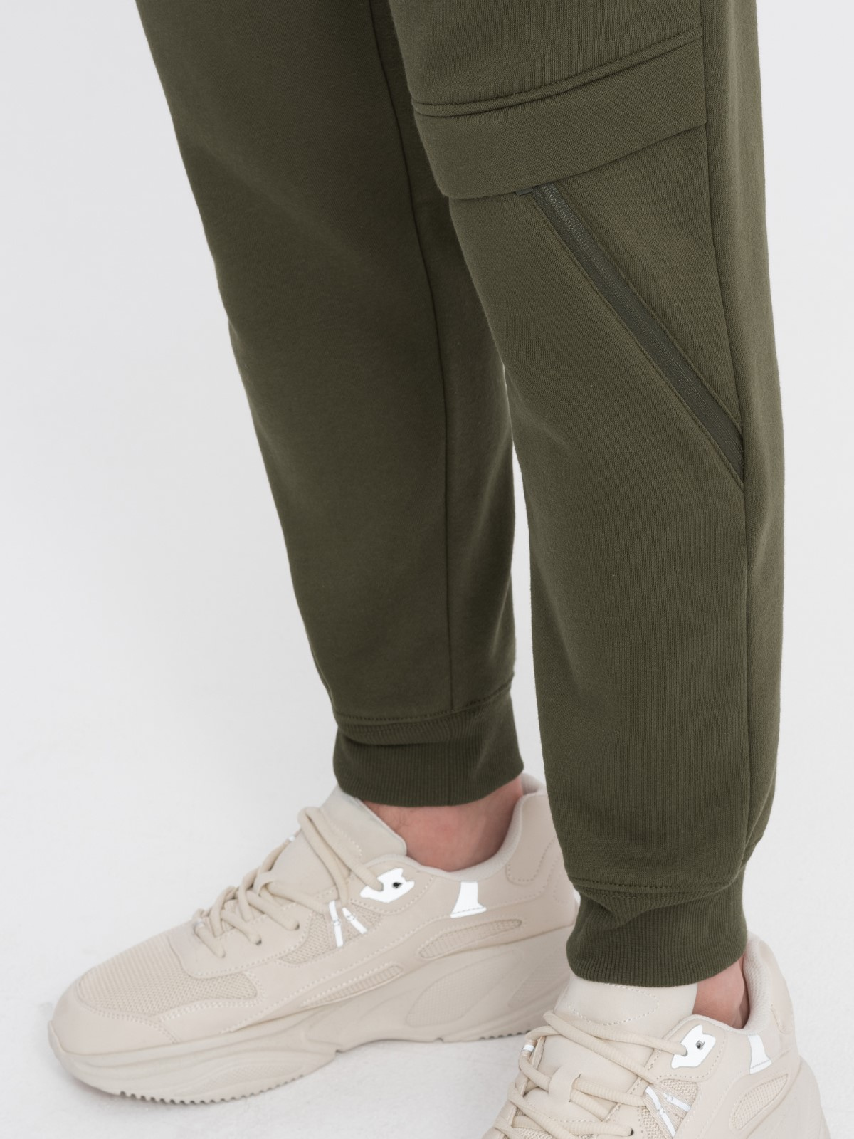 Ombre Men's sweatpants with stitching and leg zipper - olive