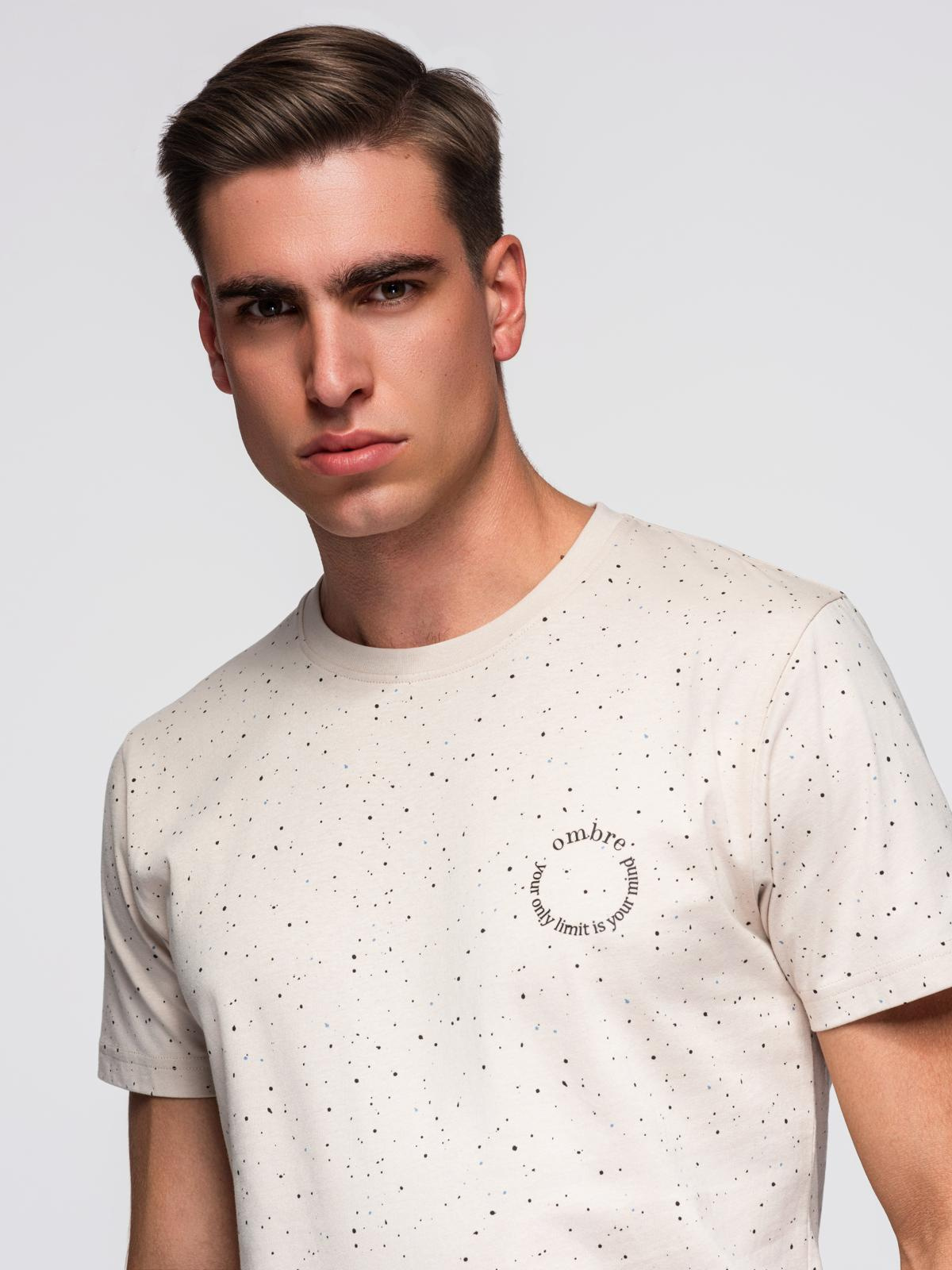Ombre Men's printed cotton t-shirt with round neckline - beige