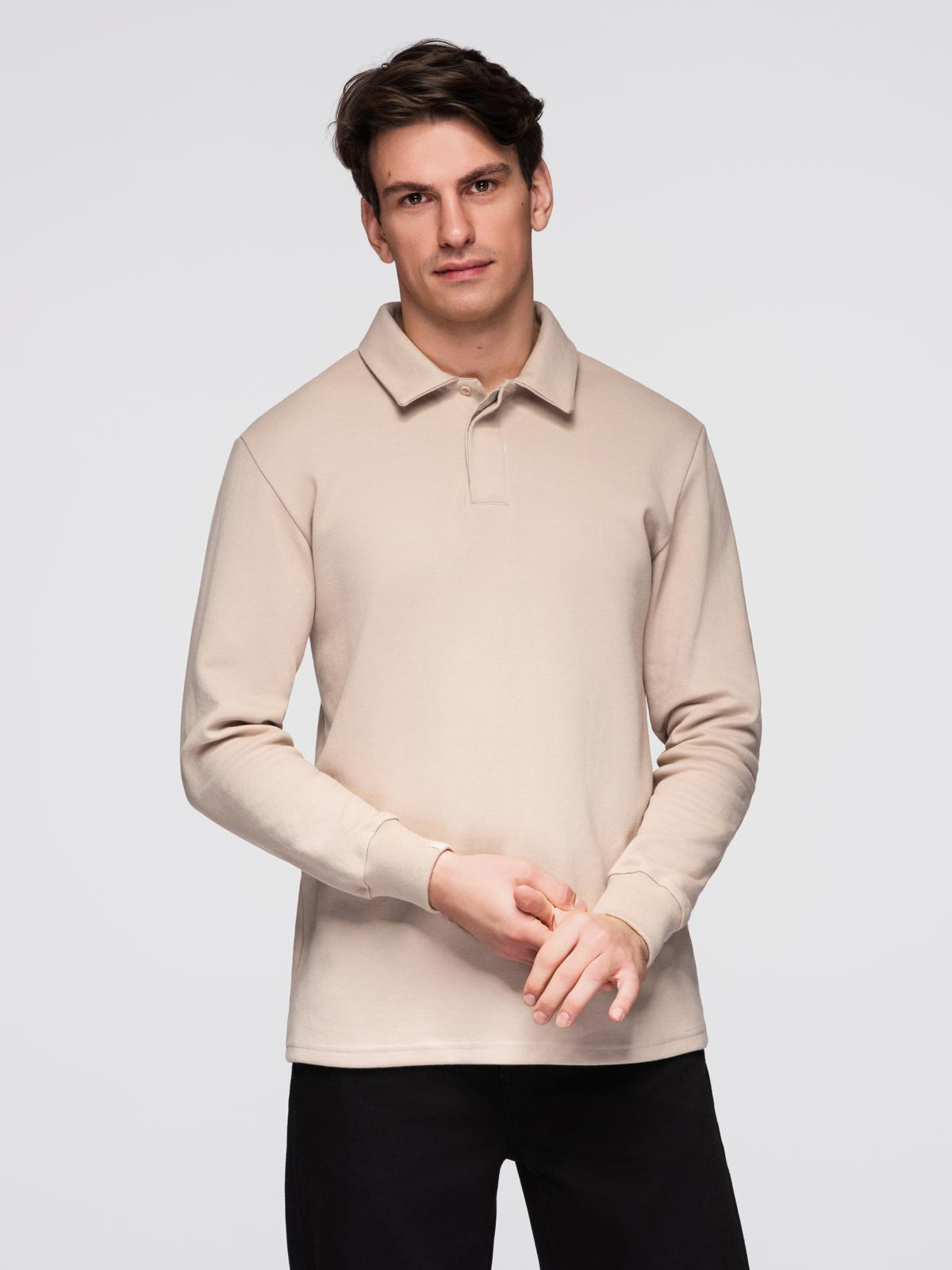 Ombre Men&#039;s structured knit polo collar sweatshirt - beige