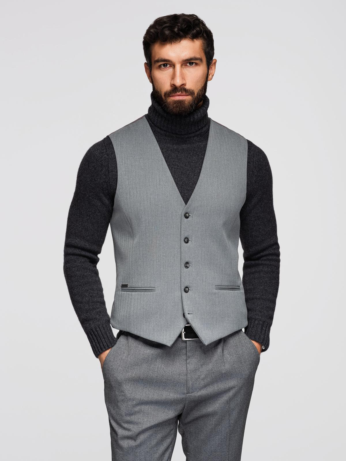 Ombre Elegant men's SLIM FIT herringbone vest - grey