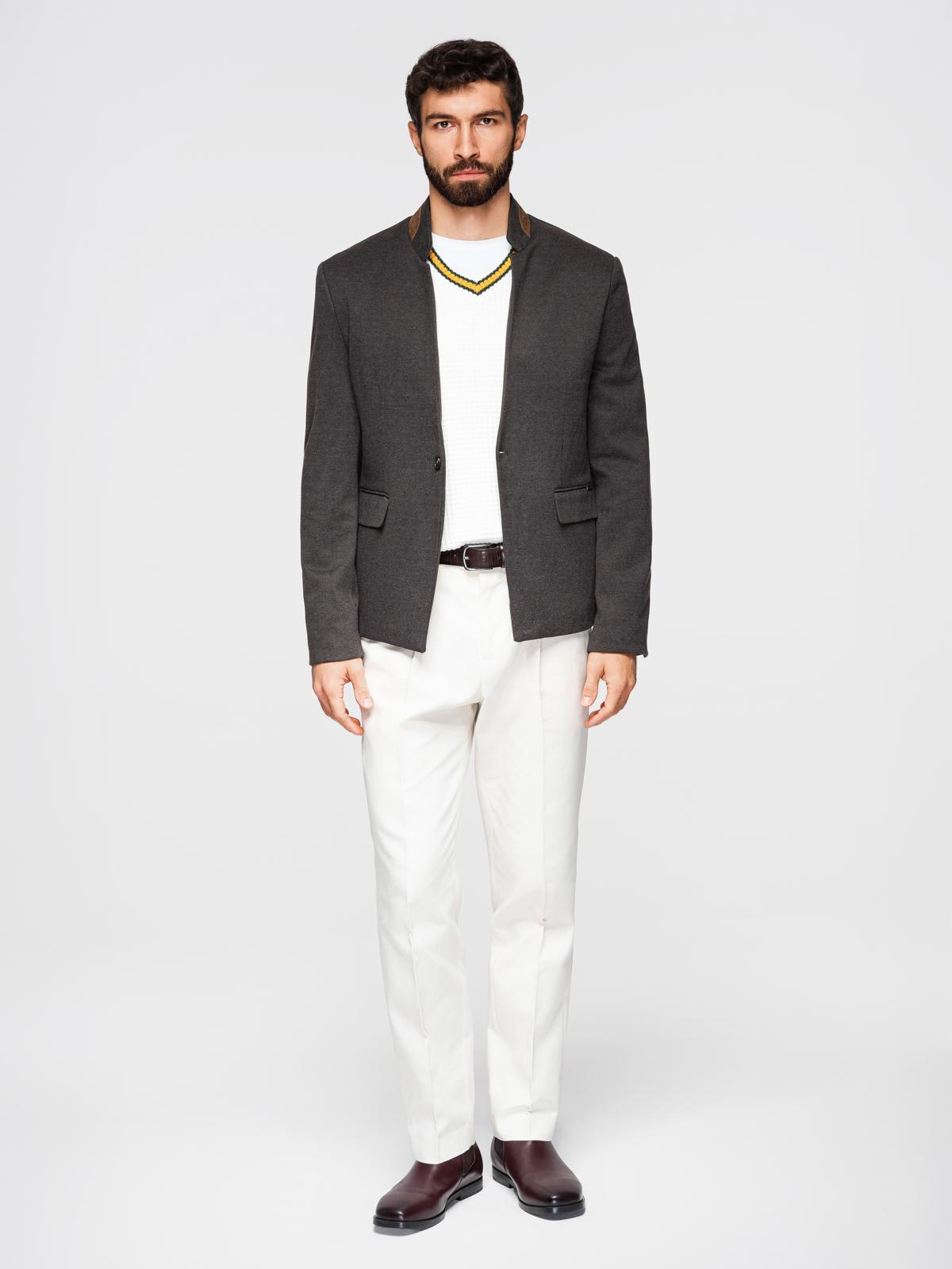 Ombre Men's melange rayon jacket with stand-up collar - black melange