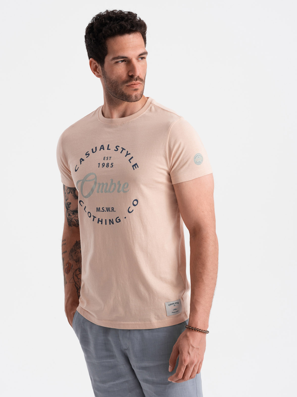Ombre Casual Style men&#039;s printed t-shirt - light pink