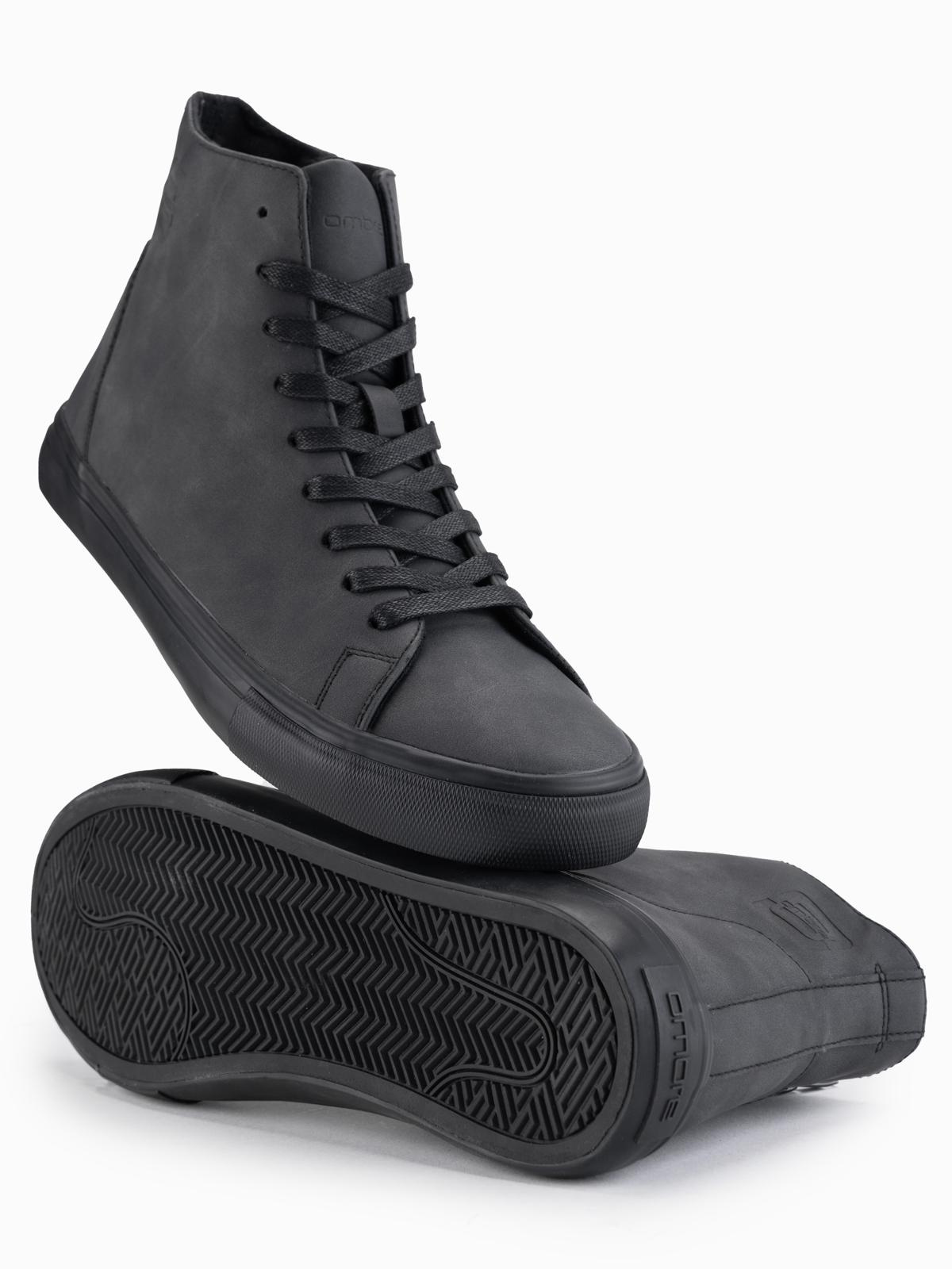 Ombre Men's high-top sneakers with matte texture and embossed logo - black